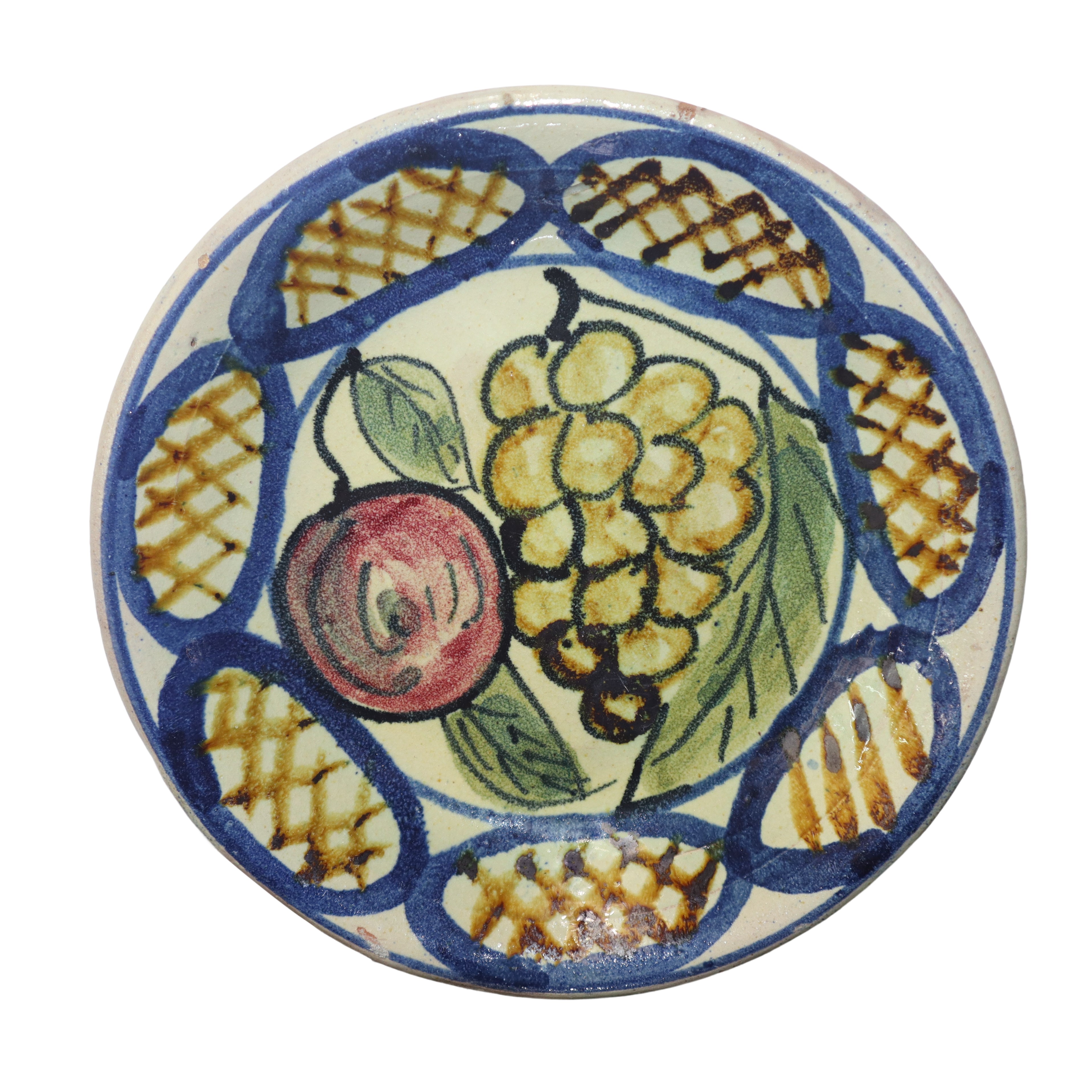 N°2 Piatti decorativi in maiolica di Santo Stefano di Camastra con decori di frutta