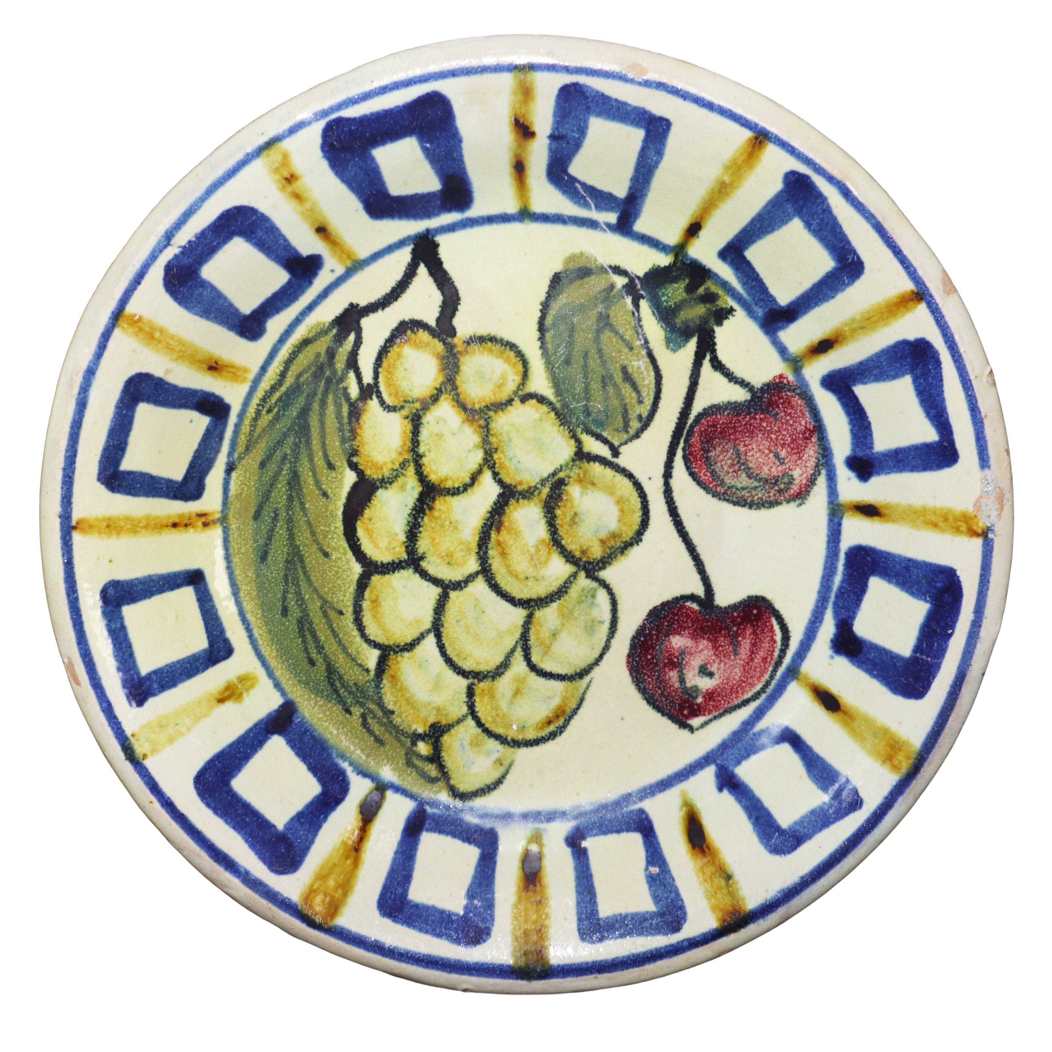 N°2 Piatti decorativi in maiolica di Santo Stefano di Camastra con decori di frutta