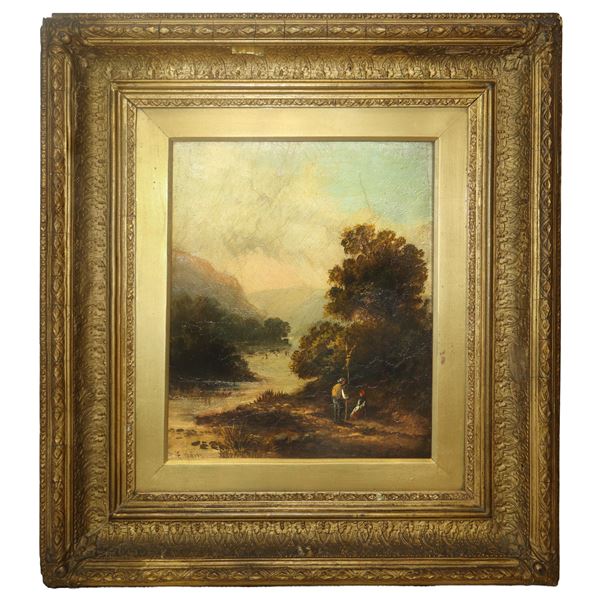 Paesaggio fluviale con personaggi