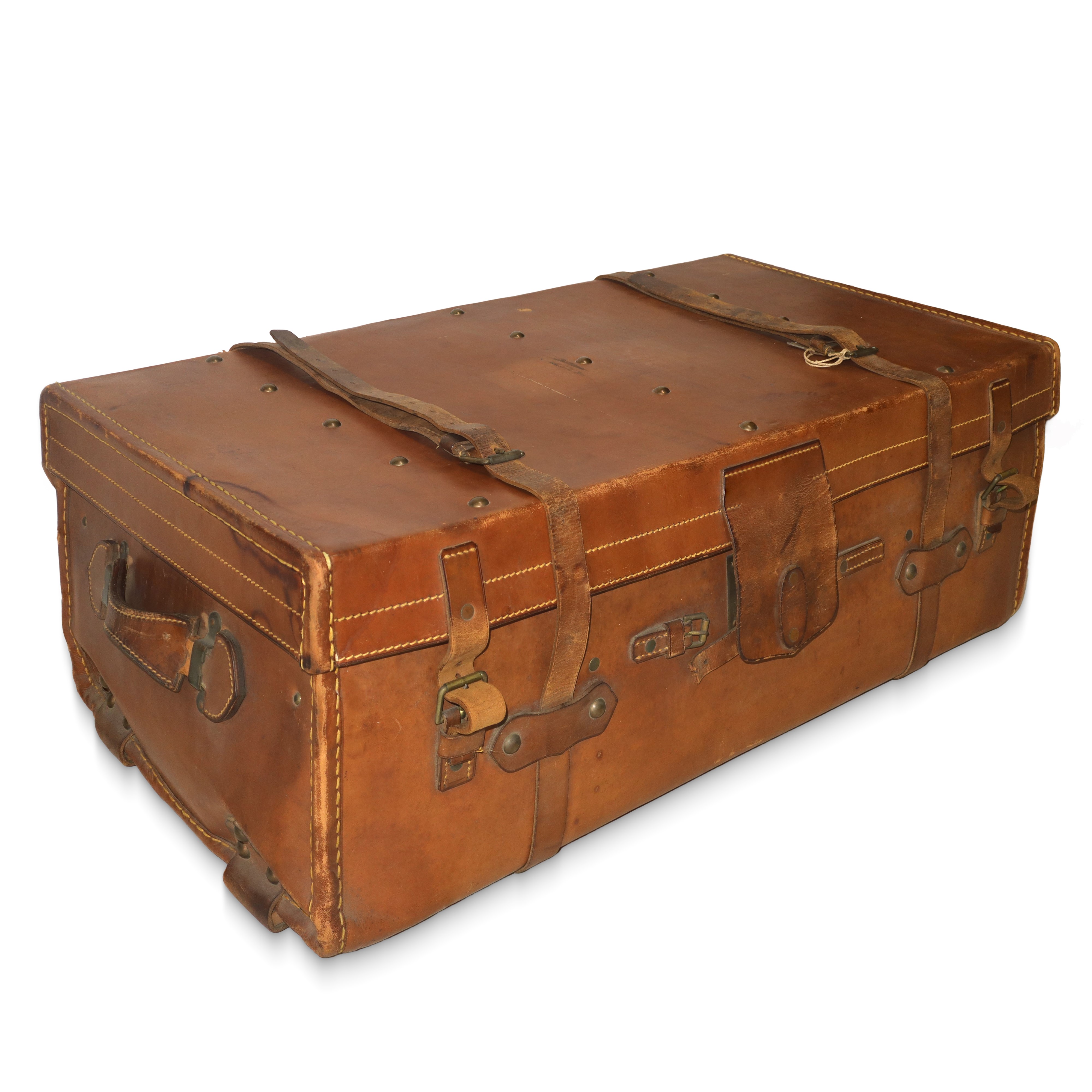 Baule da viaggio vintage in pelle con fibbie