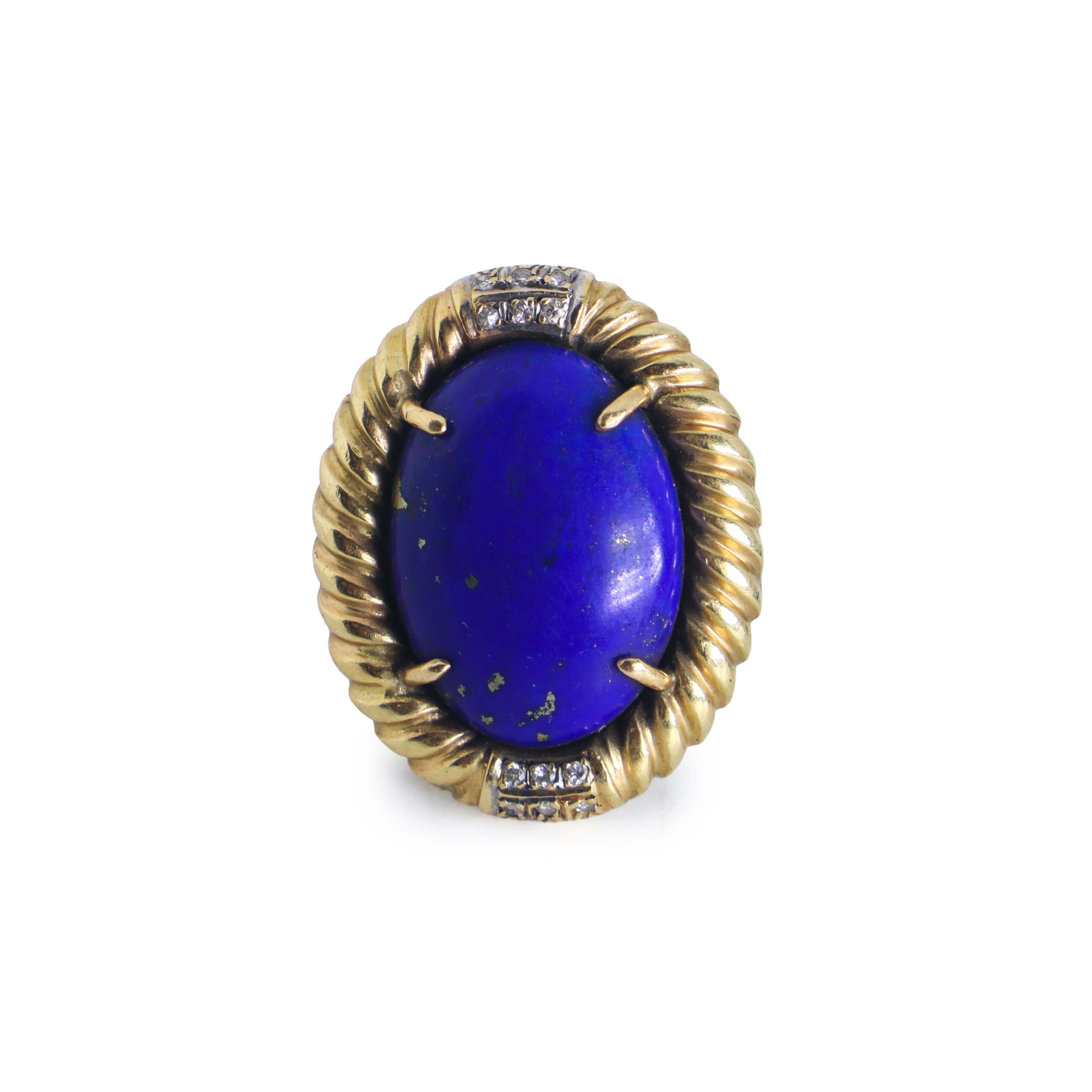 Anello da cocktail in oro giallo 14 kt con lapislazzulo centrale