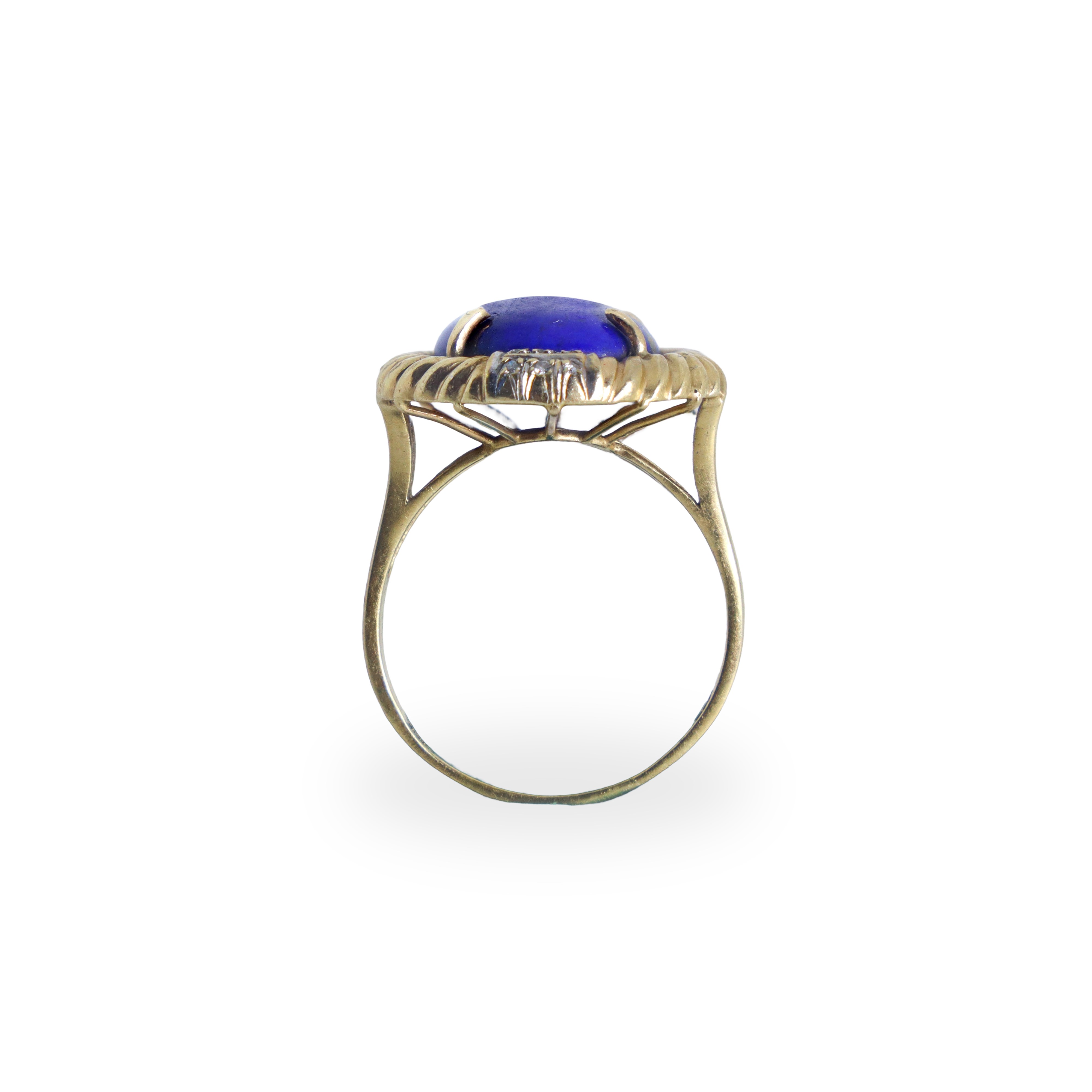 Anello da cocktail in oro giallo 14 kt con lapislazzulo centrale