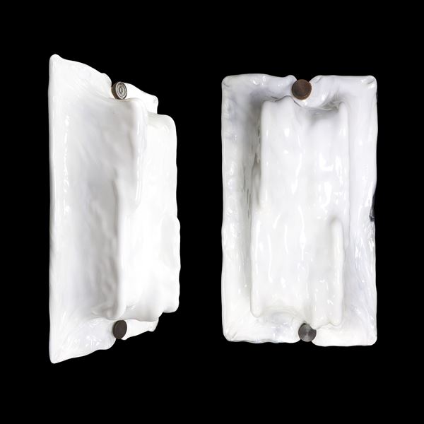Toni Zuccheri per Venini - Pair of "Zest" model wall lamps in hand-blown glass with reliefs and milky white glass