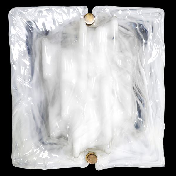 "Zest" model wall lamp in hand-blown glass with reliefs and milky white glass