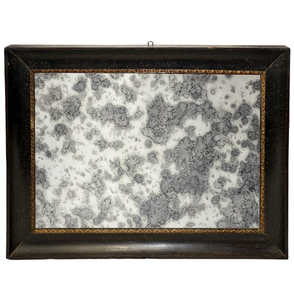 Specchiera in cornice quadrata nera in legno con specchio al mercurio