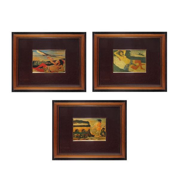 Salvatore Fiume - Trittico di Litografie di viaggio con mezzi di trasporto
