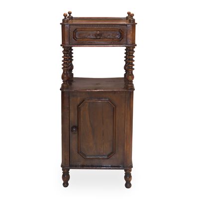 Comodino in Legno di Noce a Due Pianali con Cassetto Superiore e Piccola Anta Inferiore