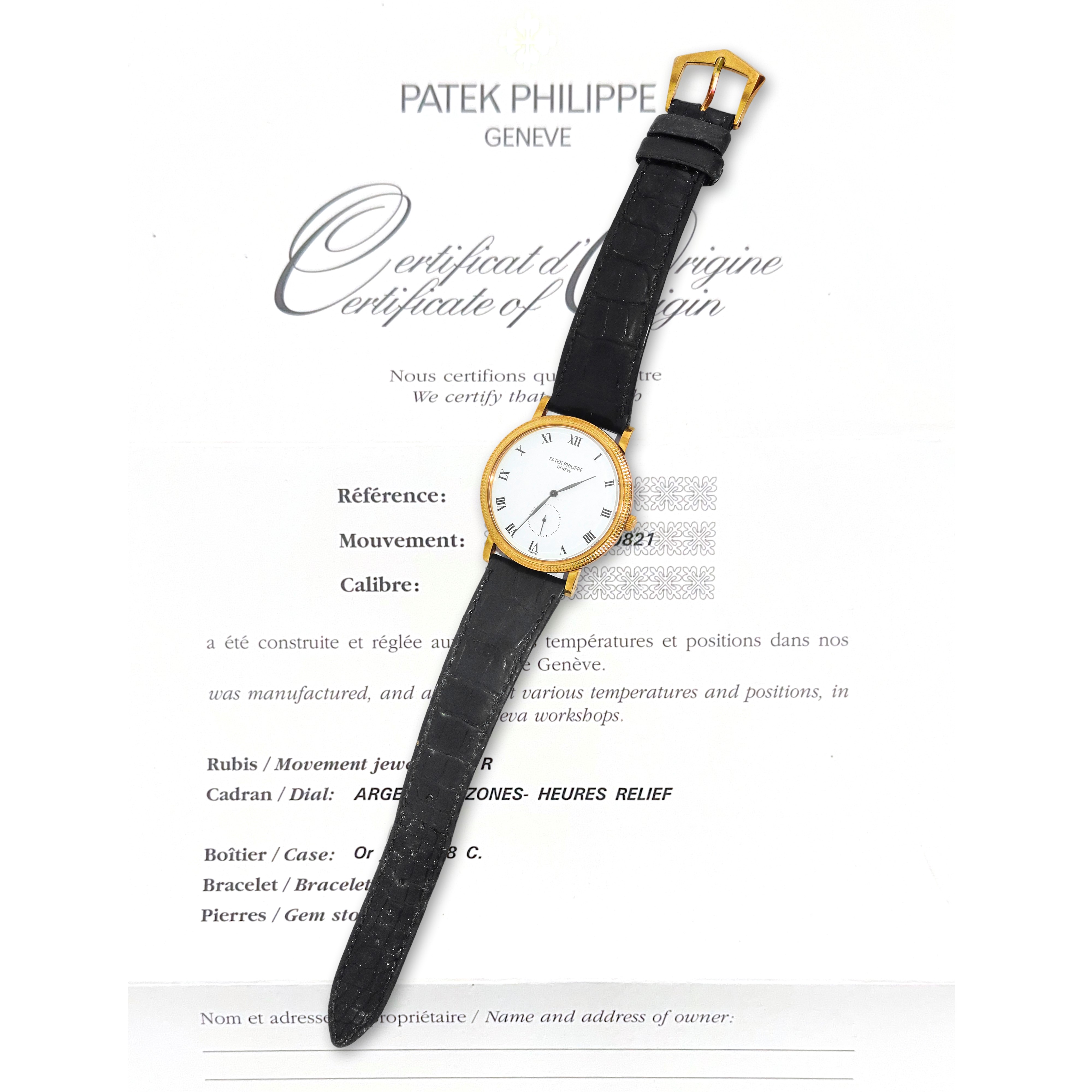 Orologio Patek Philippe Calatrava con quadrante in oro giallo 18 kt