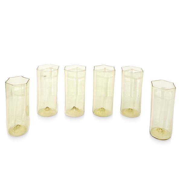 Venini - N°6 Bicchieri esagonali in vetro di Murano giallo paglierino