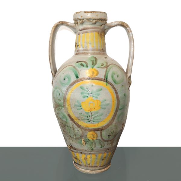 Quartara in maiolica di Caltagirone invetriata policroma