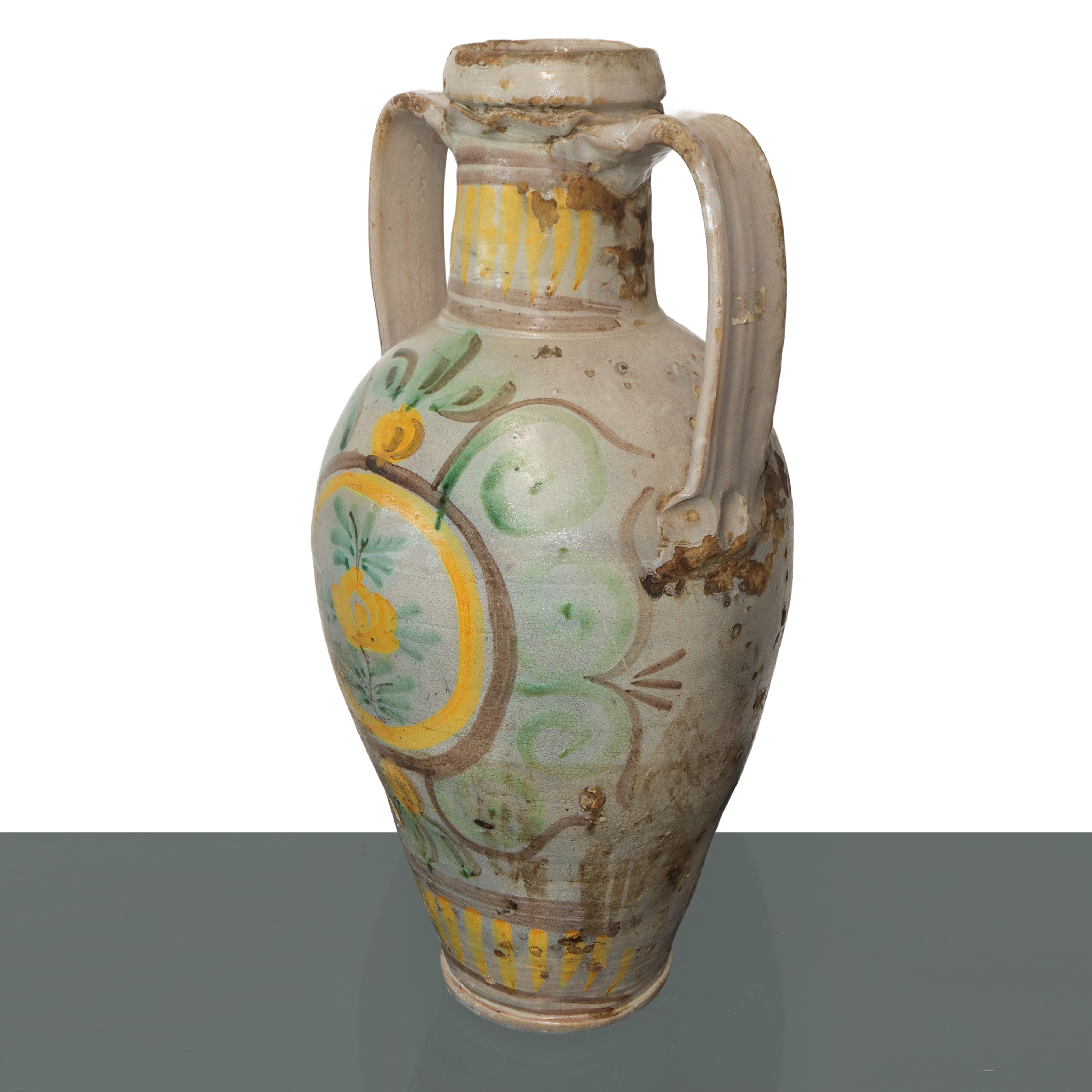 Quartara in maiolica di Caltagirone invetriata policroma