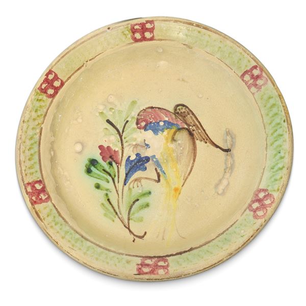 PIATTO IN MAIOLICA DI CALTAGIRONE INVETRIATO POLICROMO