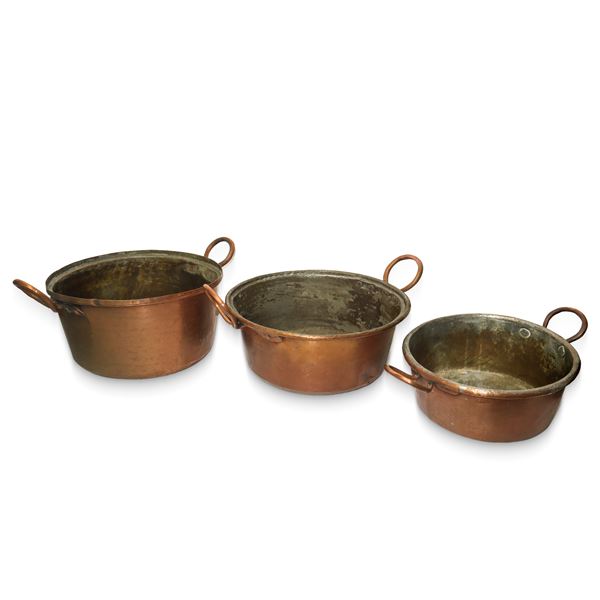 Set of 3 copper pots