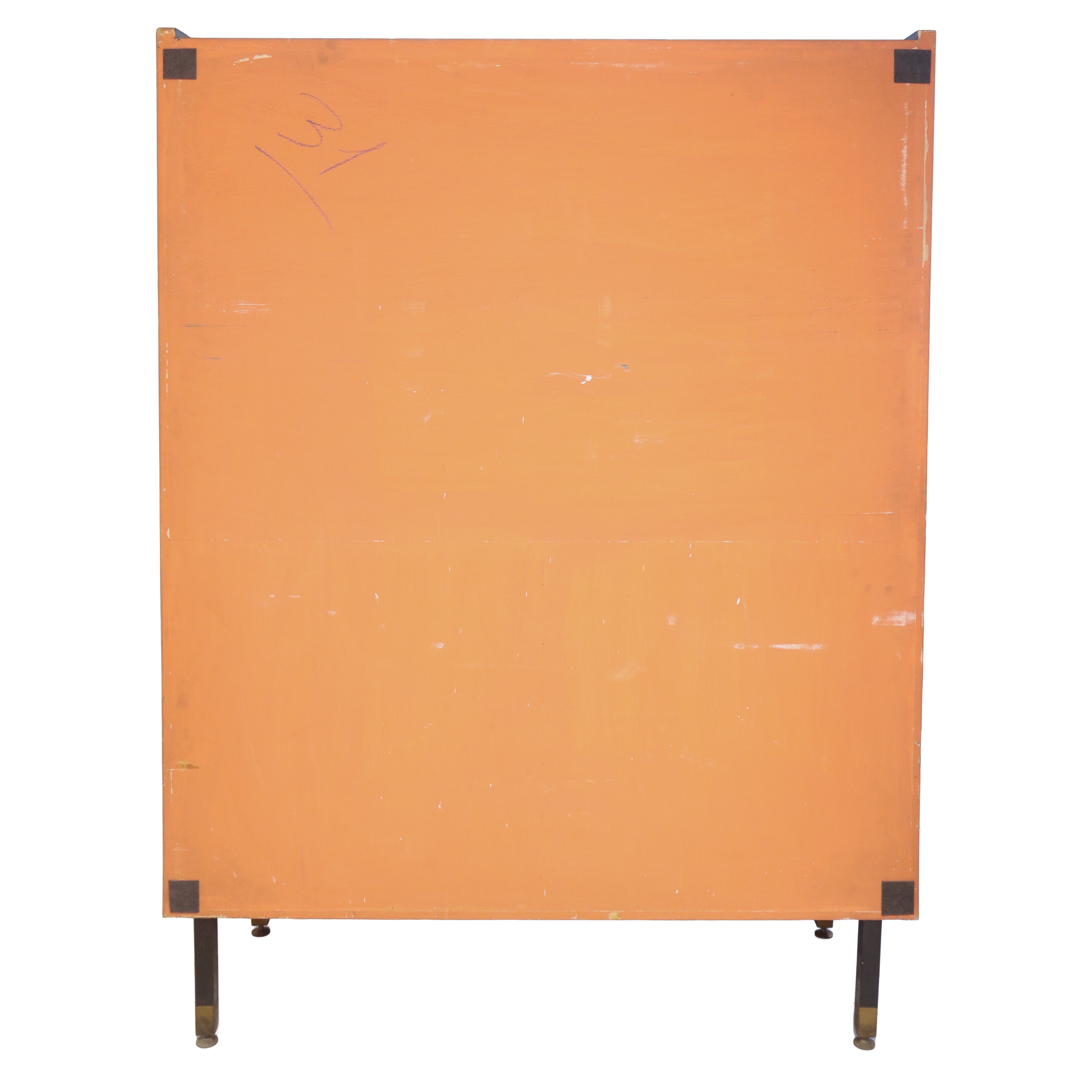 Libreria in legno con vetro e inserti in pelle