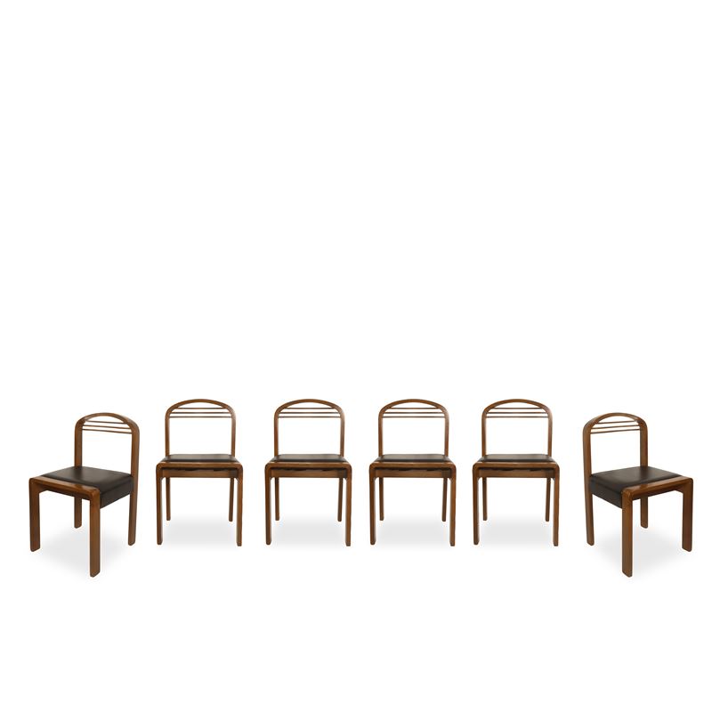 N°6 sedie in legno con seduta in pelle nera