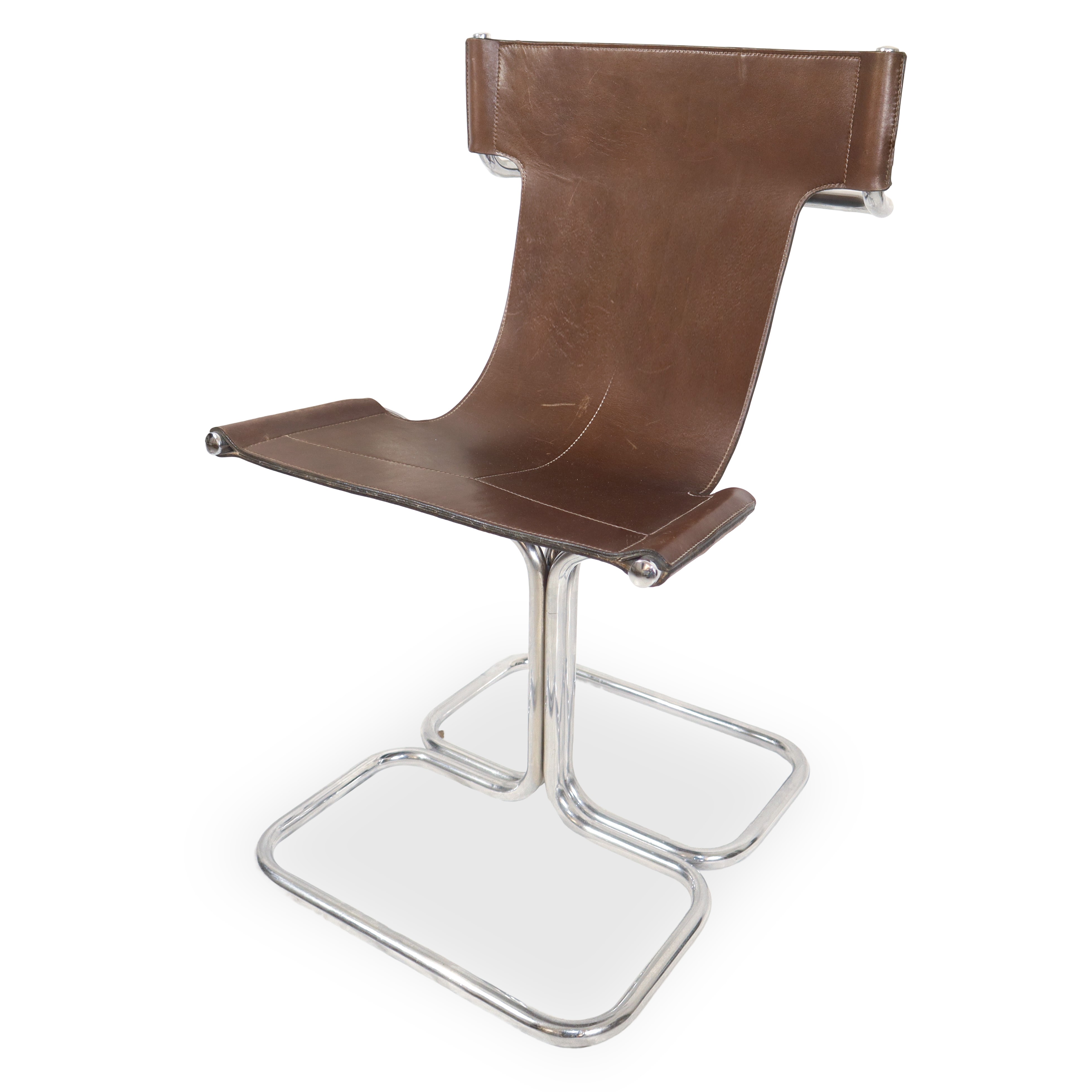 N°4 Sedie modello Topos in cuoio metallo cromato