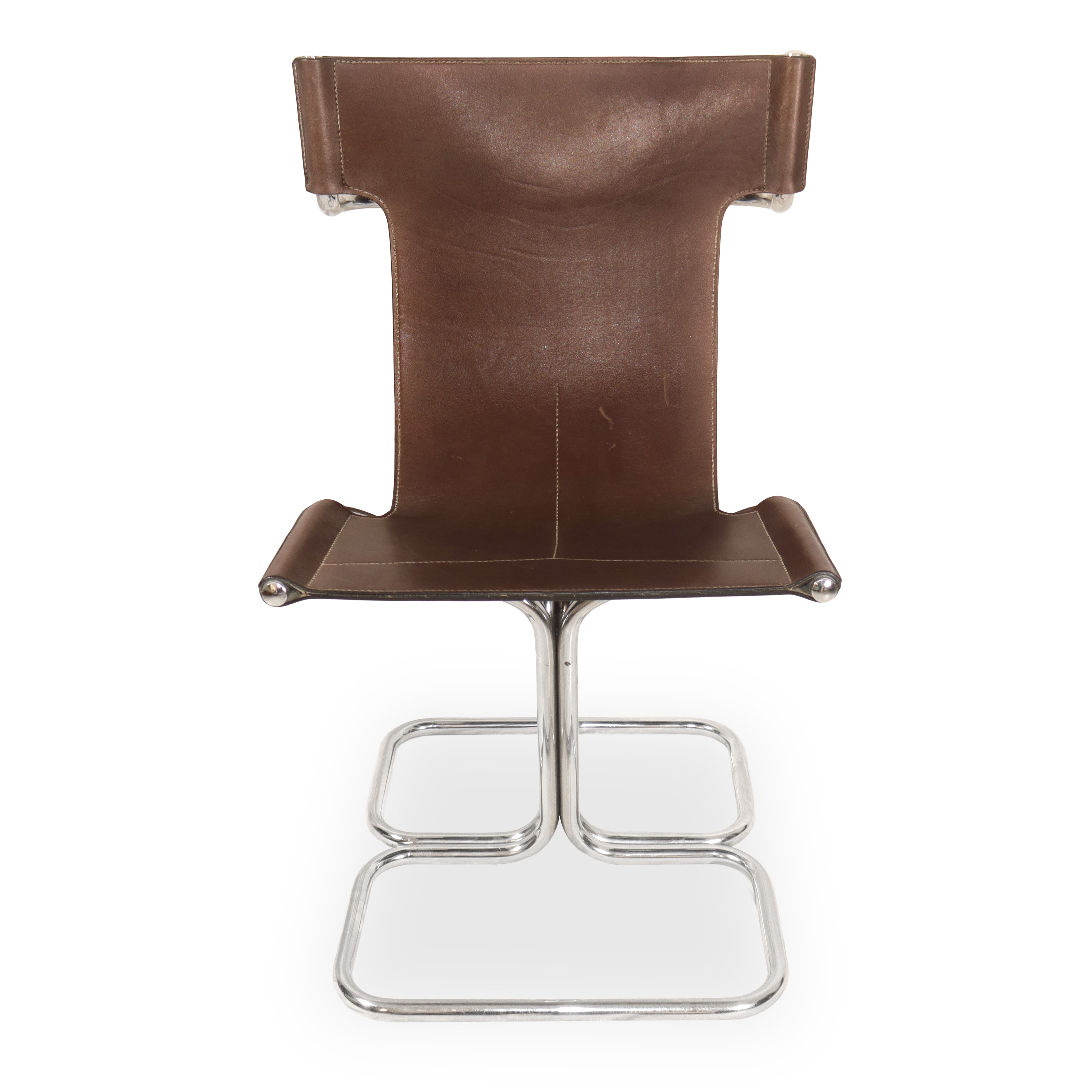 N°4 Sedie modello Topos in cuoio metallo cromato