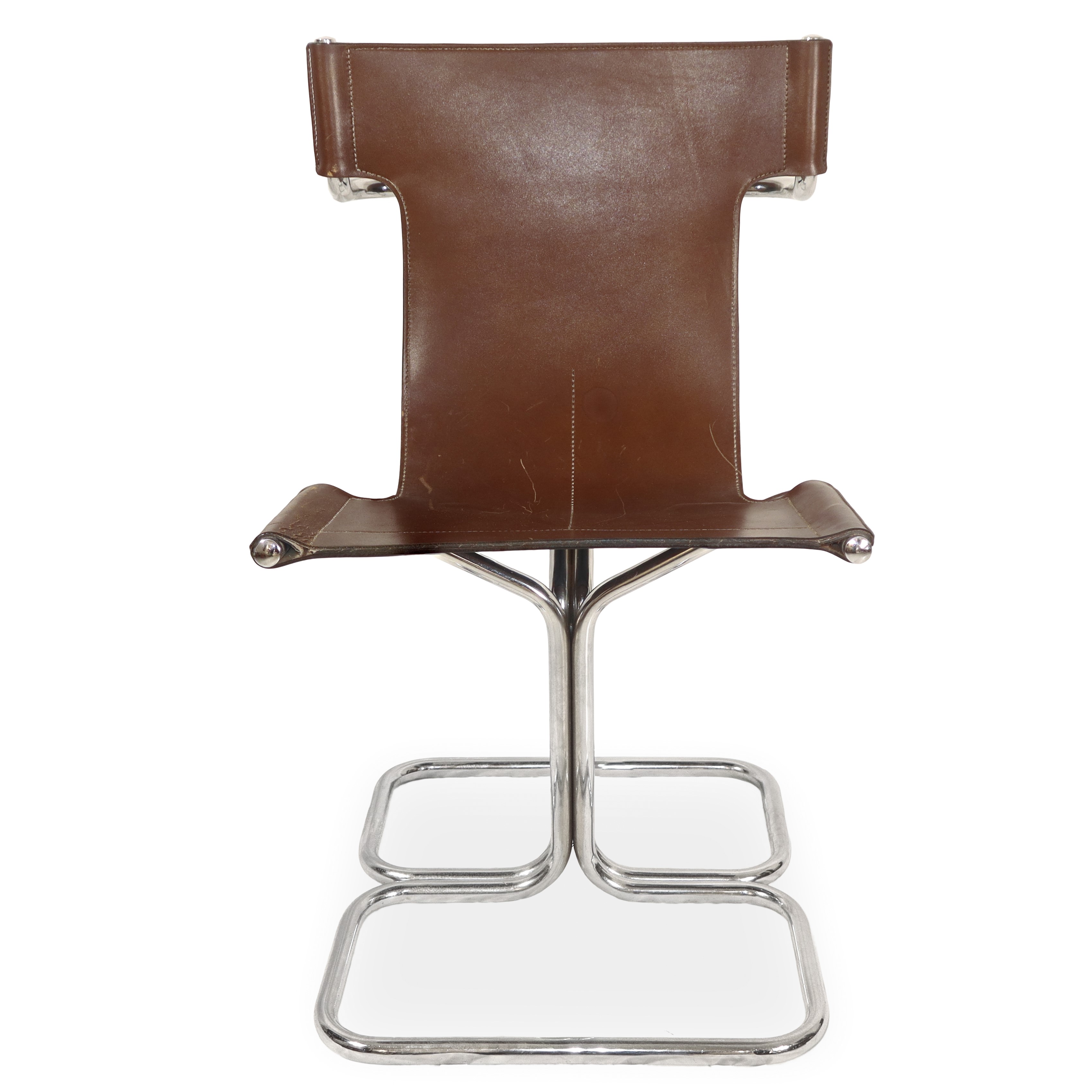 N°4 Sedie modello Topos in cuoio metallo cromato
