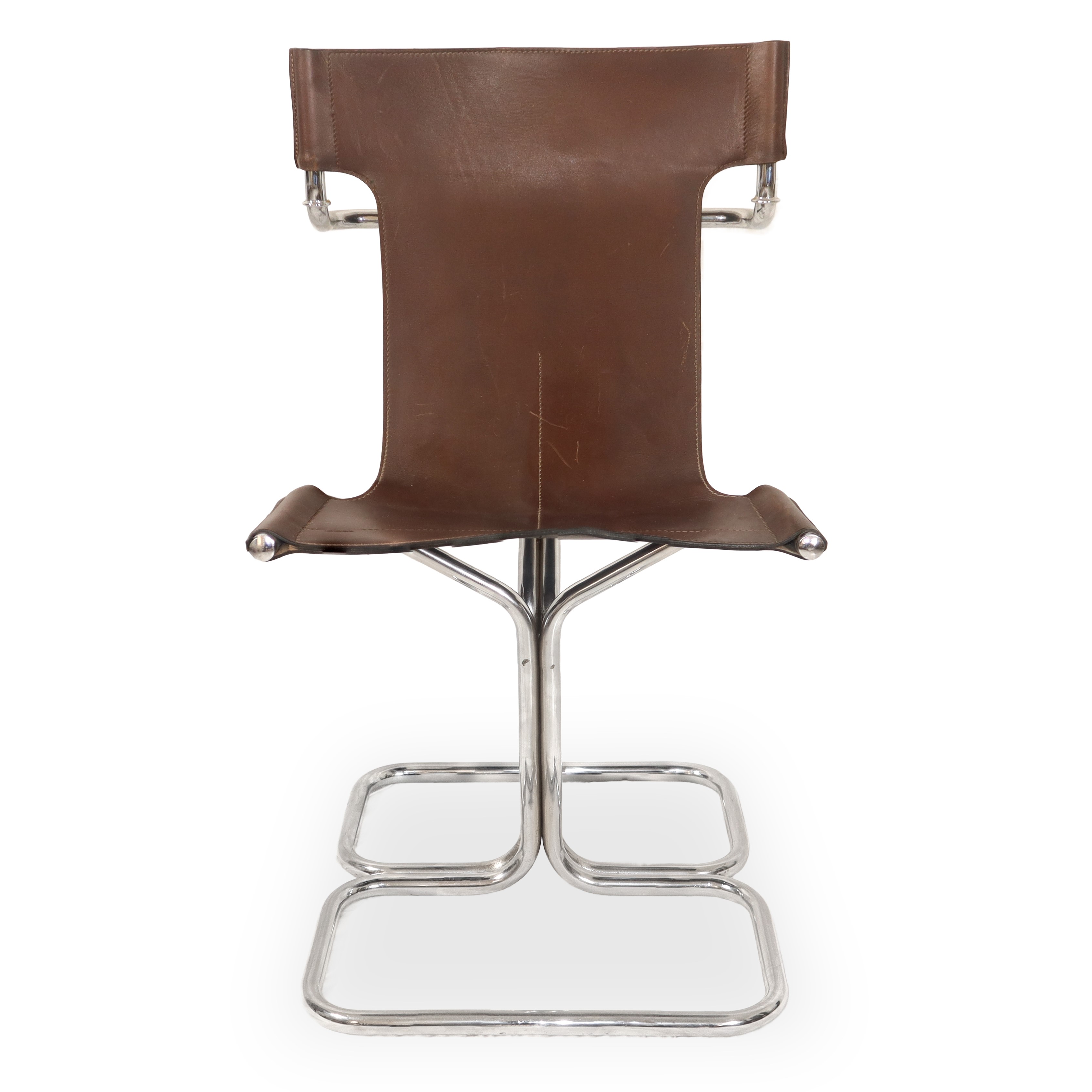 N°4 Sedie modello Topos in cuoio metallo cromato