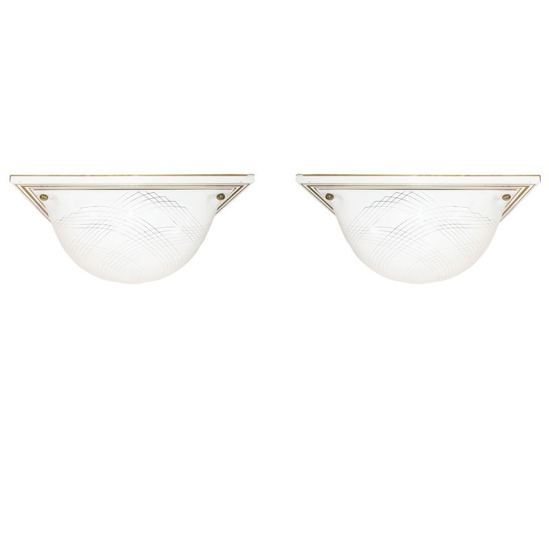 Coppia di plafoniere bianche con decori dorati