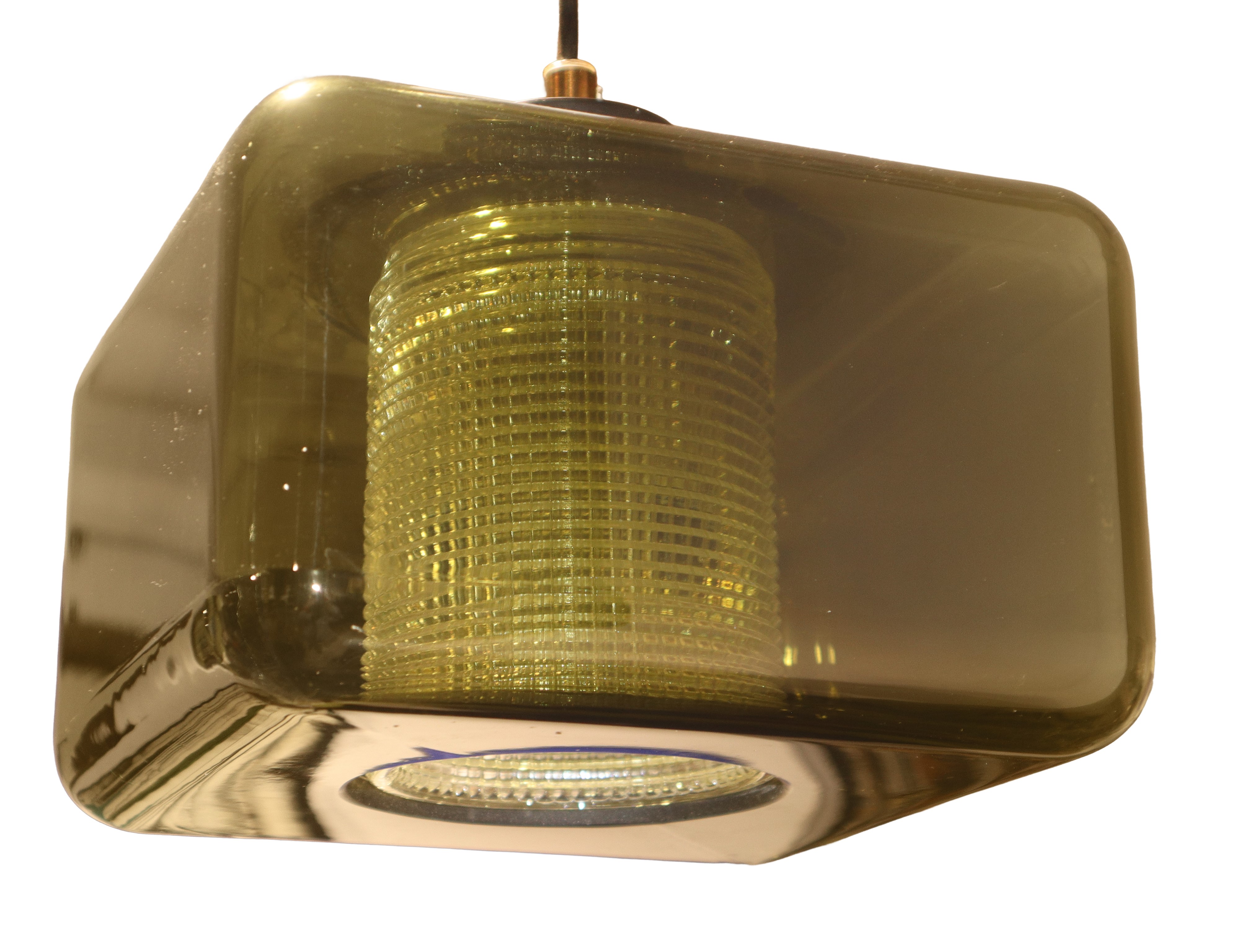 Lampadario cubico in vetro verde fumè