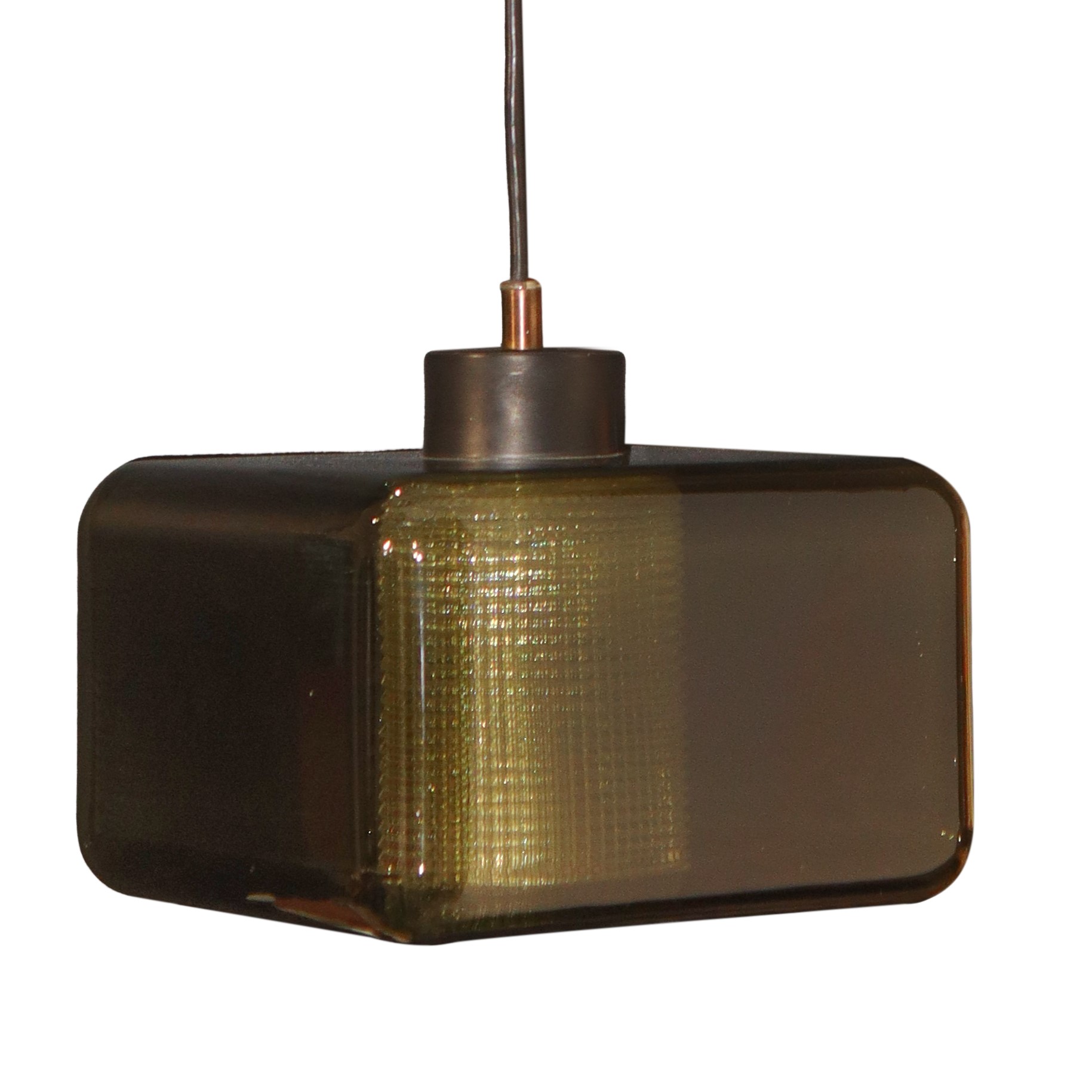 Lampadario cubico in vetro verde fumè