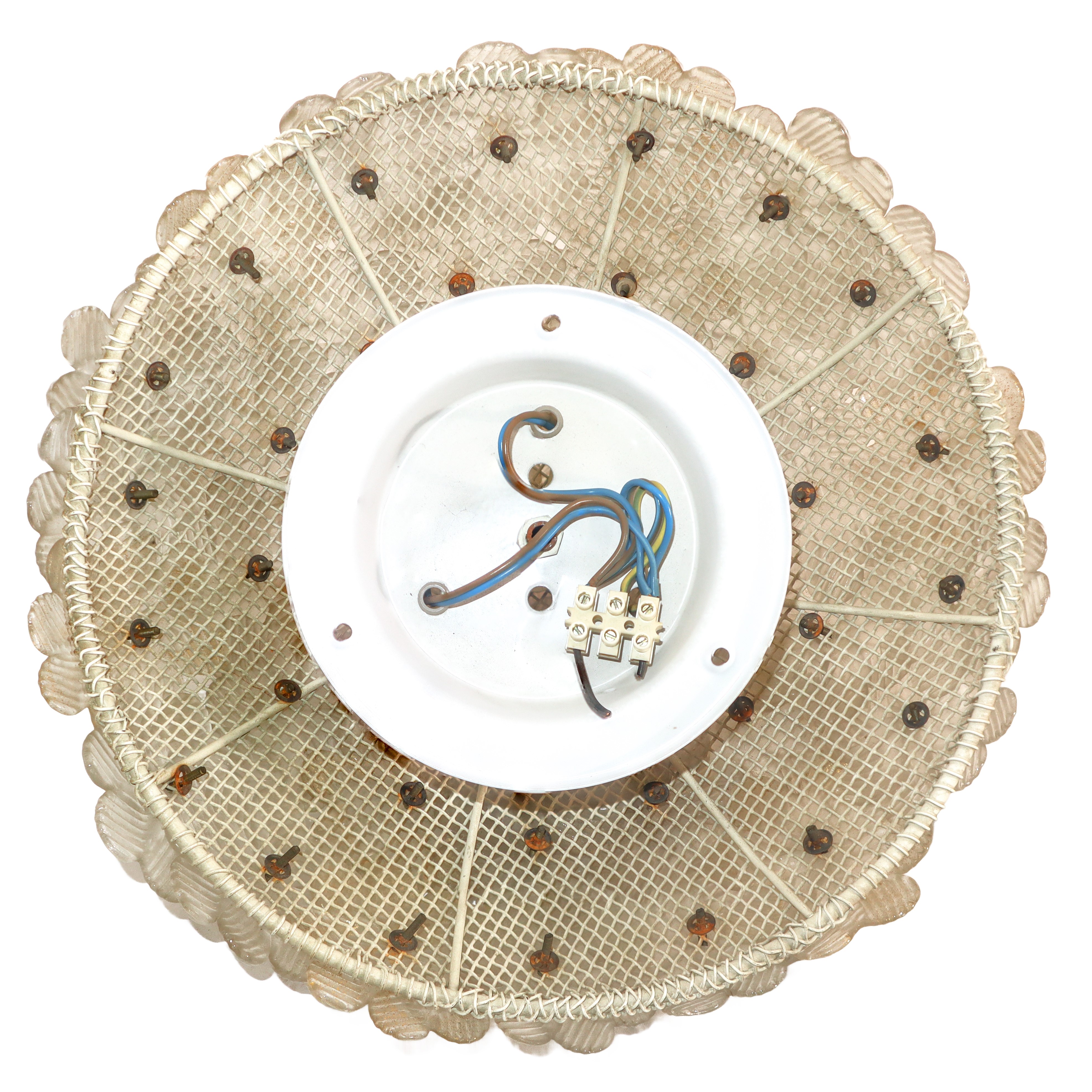 Cesto di fiori, Lampada plafoniera in vetro di Murano bianco e oro