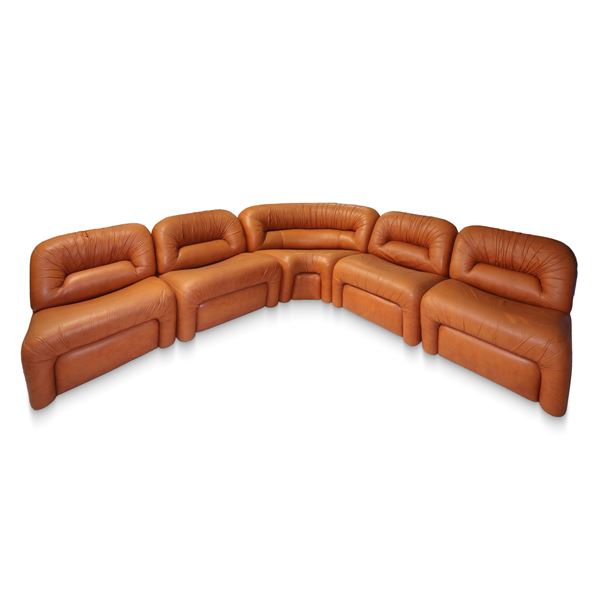 Salotto modulare angolare in pelle composto da 5 pezzi