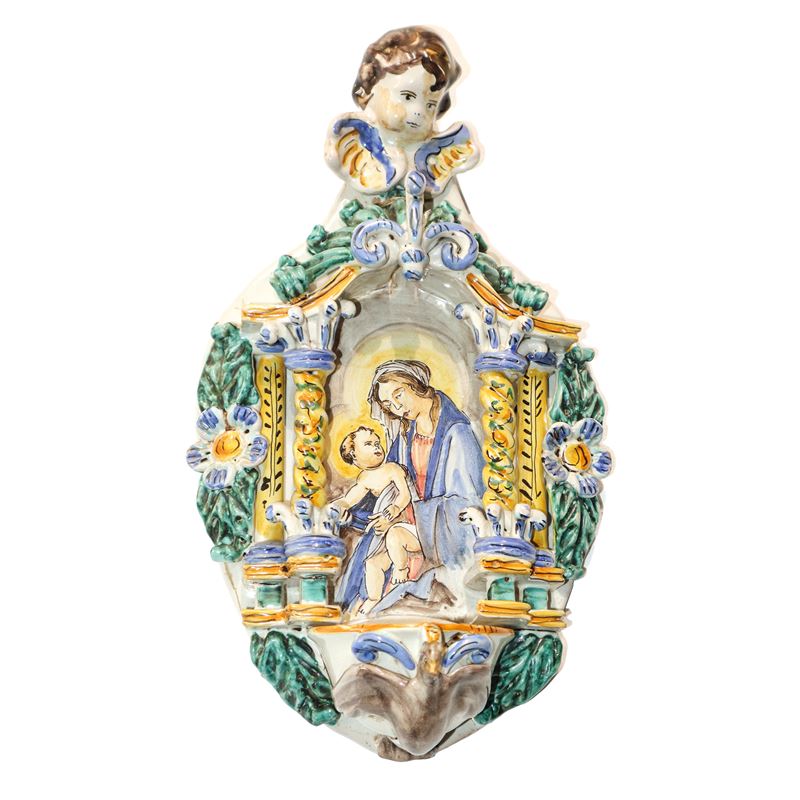 La Maga Ceramiche - Acquasantiera in Maiolica di Santo Stefano di Camastra