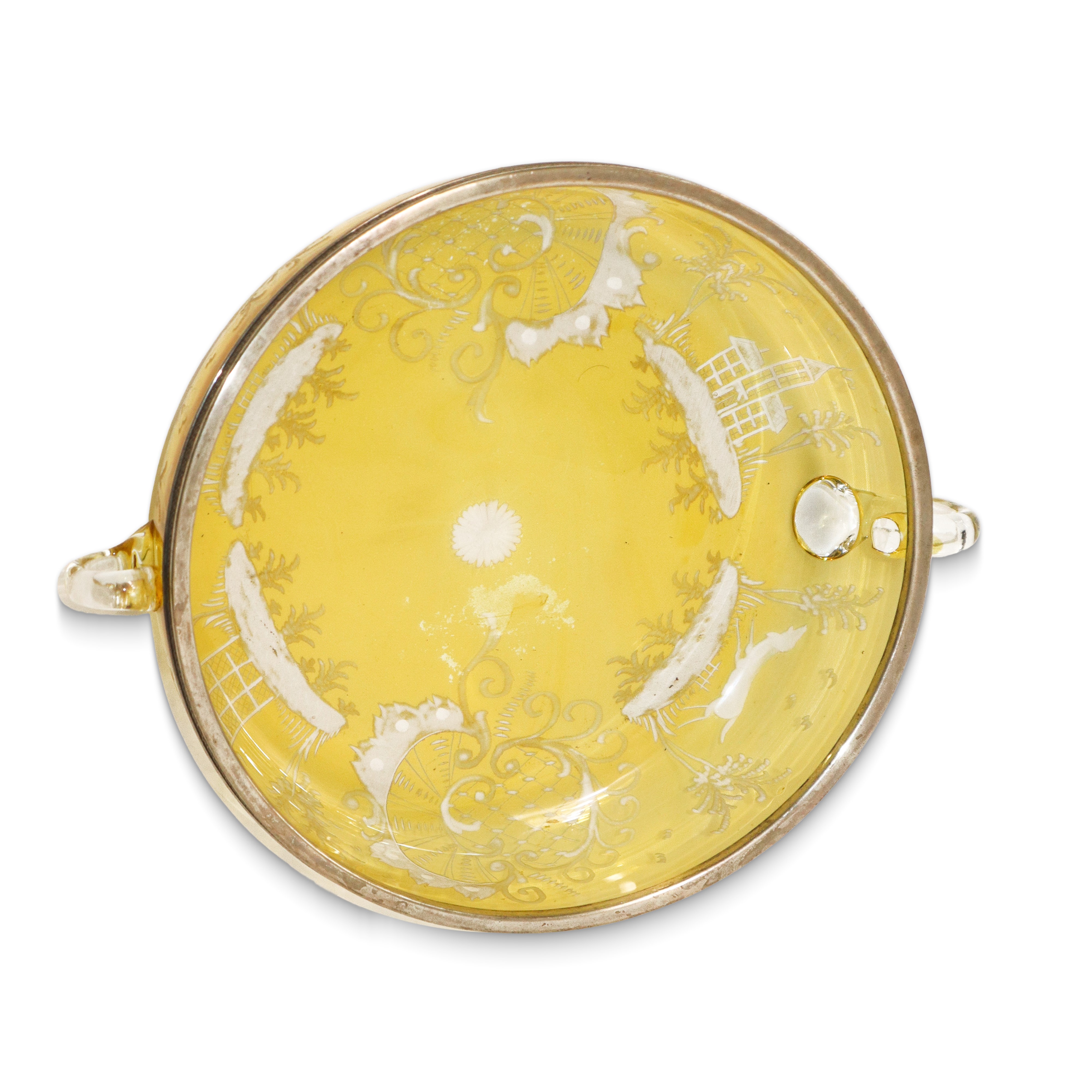 Set da macedonia composto da coppa grande e 10 coppe piccole in vetro di Boemia giallo ambrato bu...