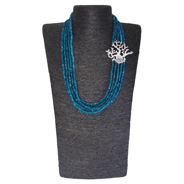 5-strand blue apatite rondelle necklace with silver clasp