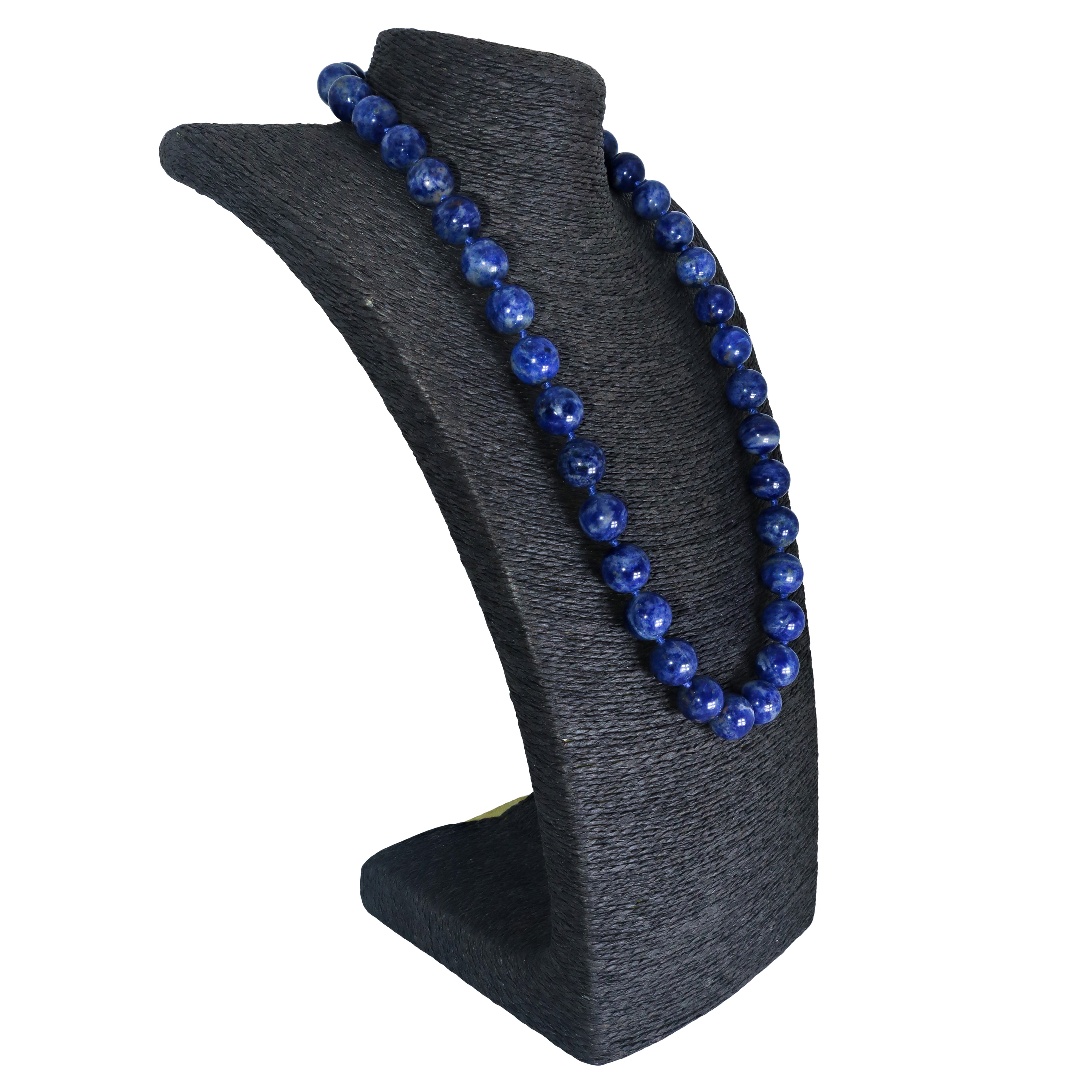 Collana ad un filo in sodalite con sfere lisce e chiusura in argento