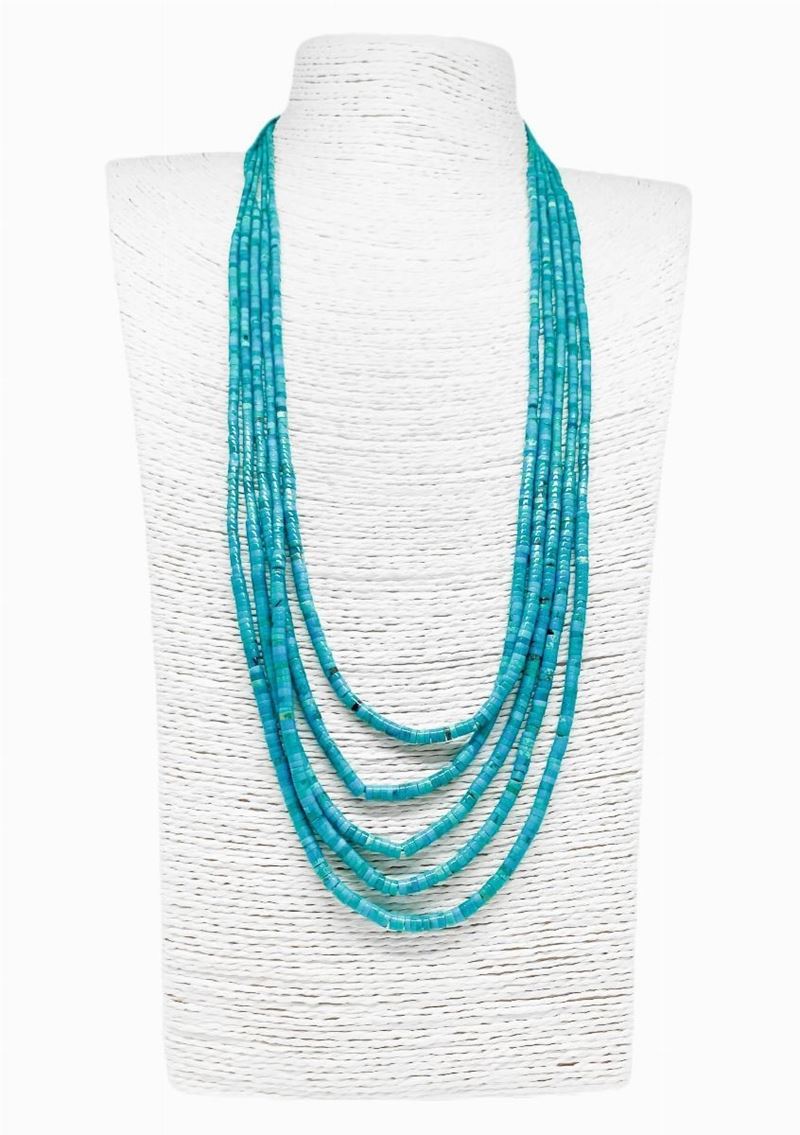 Collana a 5 fili in turchese Arizona a degradare con chiusura in argento