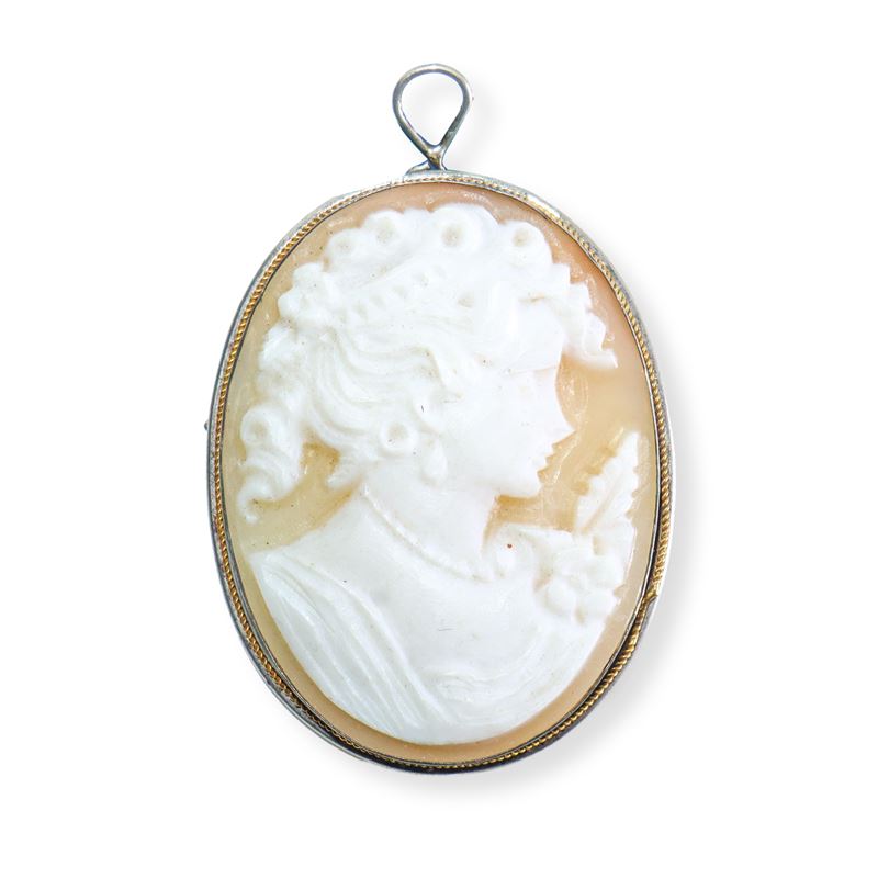 Spilla/pendentif in argento con cameo