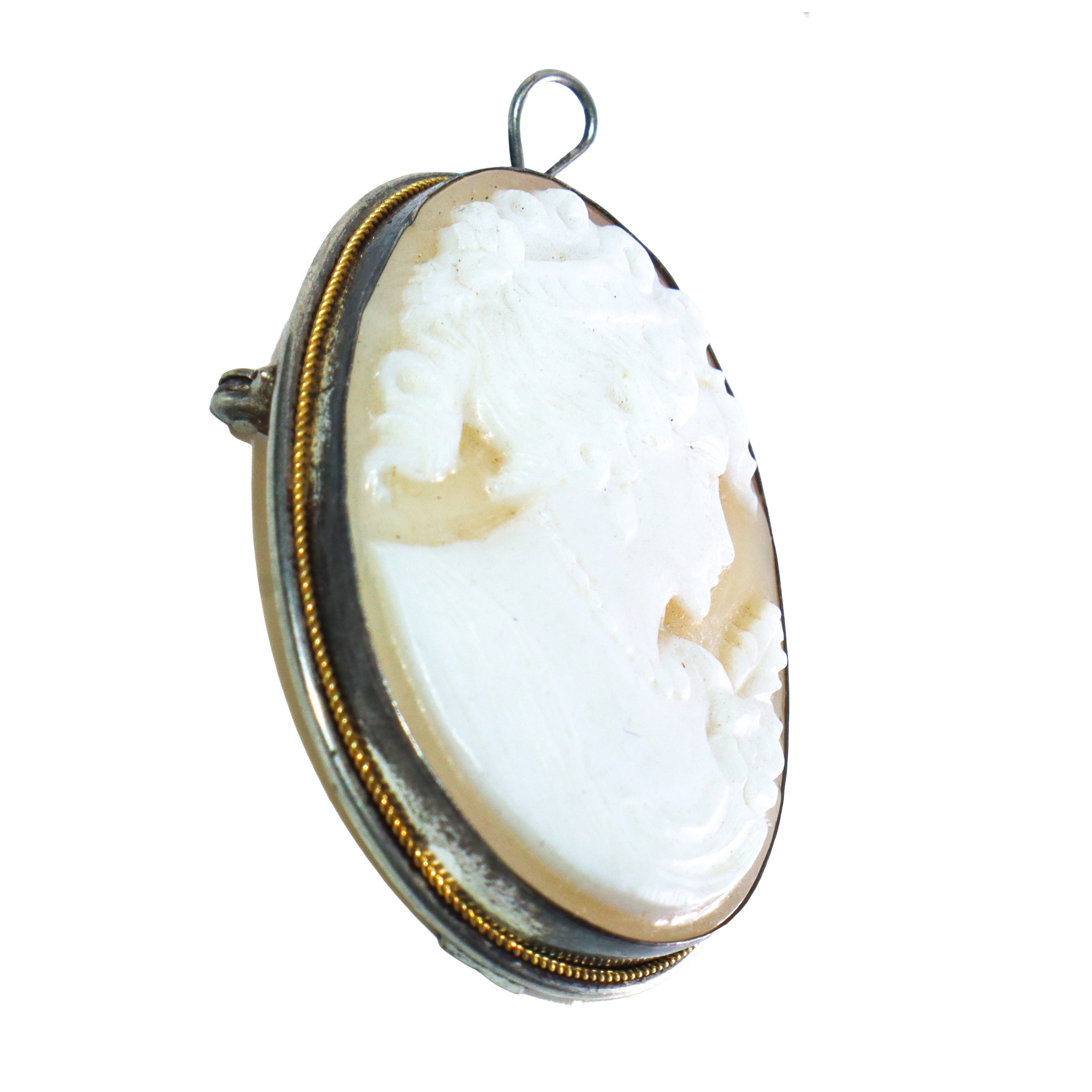 Spilla/pendentif in argento con cameo