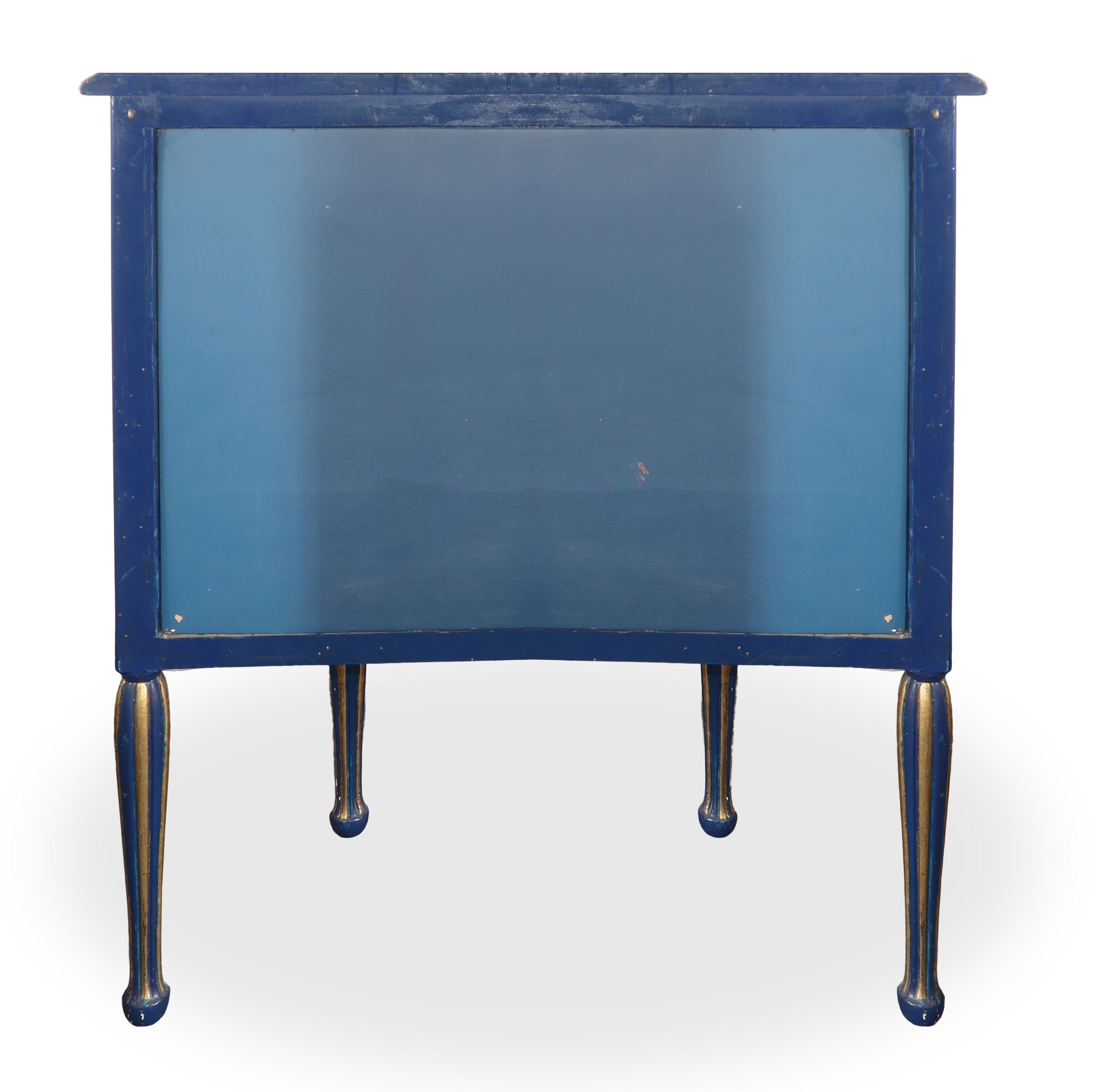 Mobile vetrina con specchiera ovale, laccato blu e finiture dorate (prima metà XX secolo)