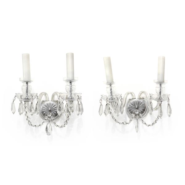 Pair of two-light wall lamps in Bohemian glass