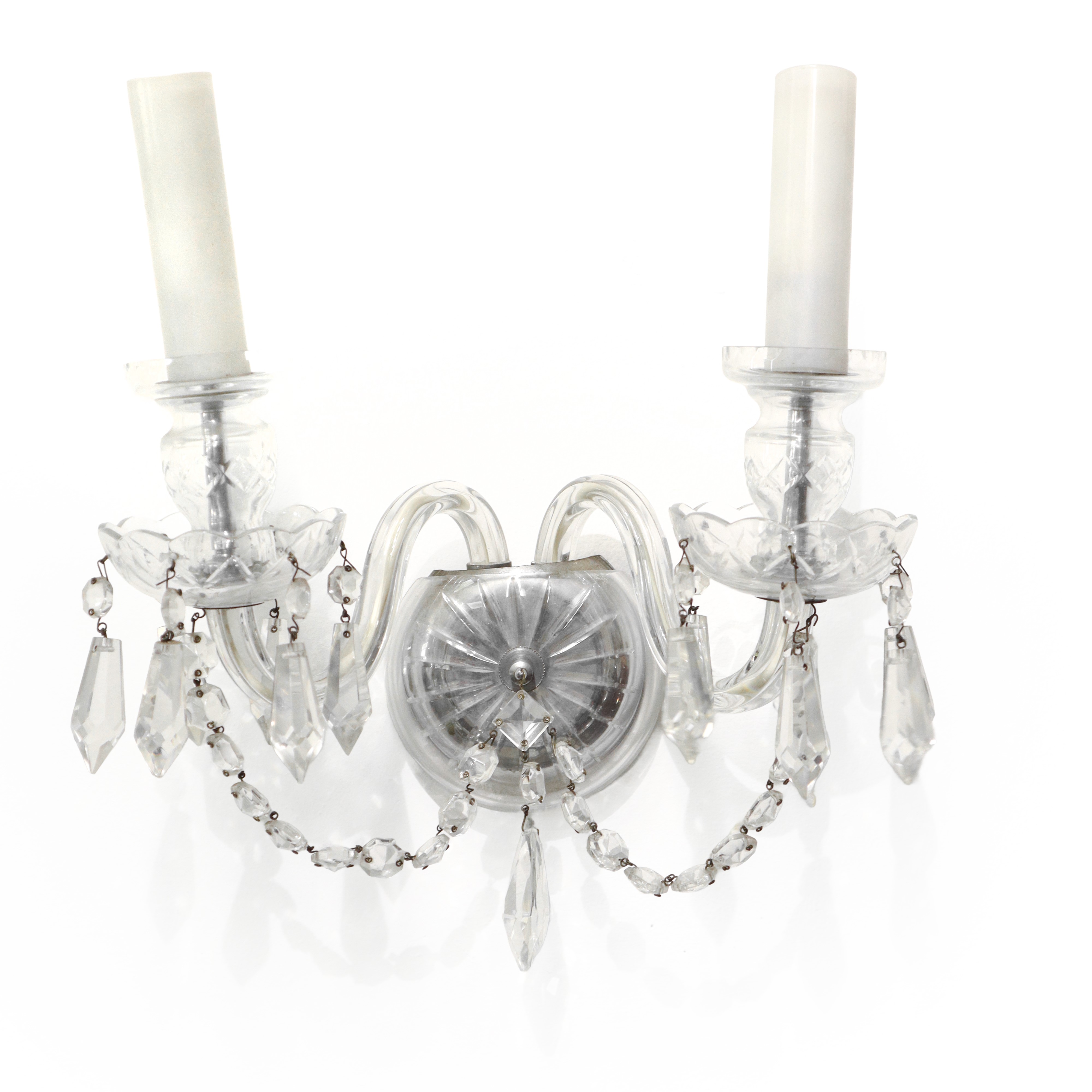 Coppia di appliques a due luci in vetro di Boemia