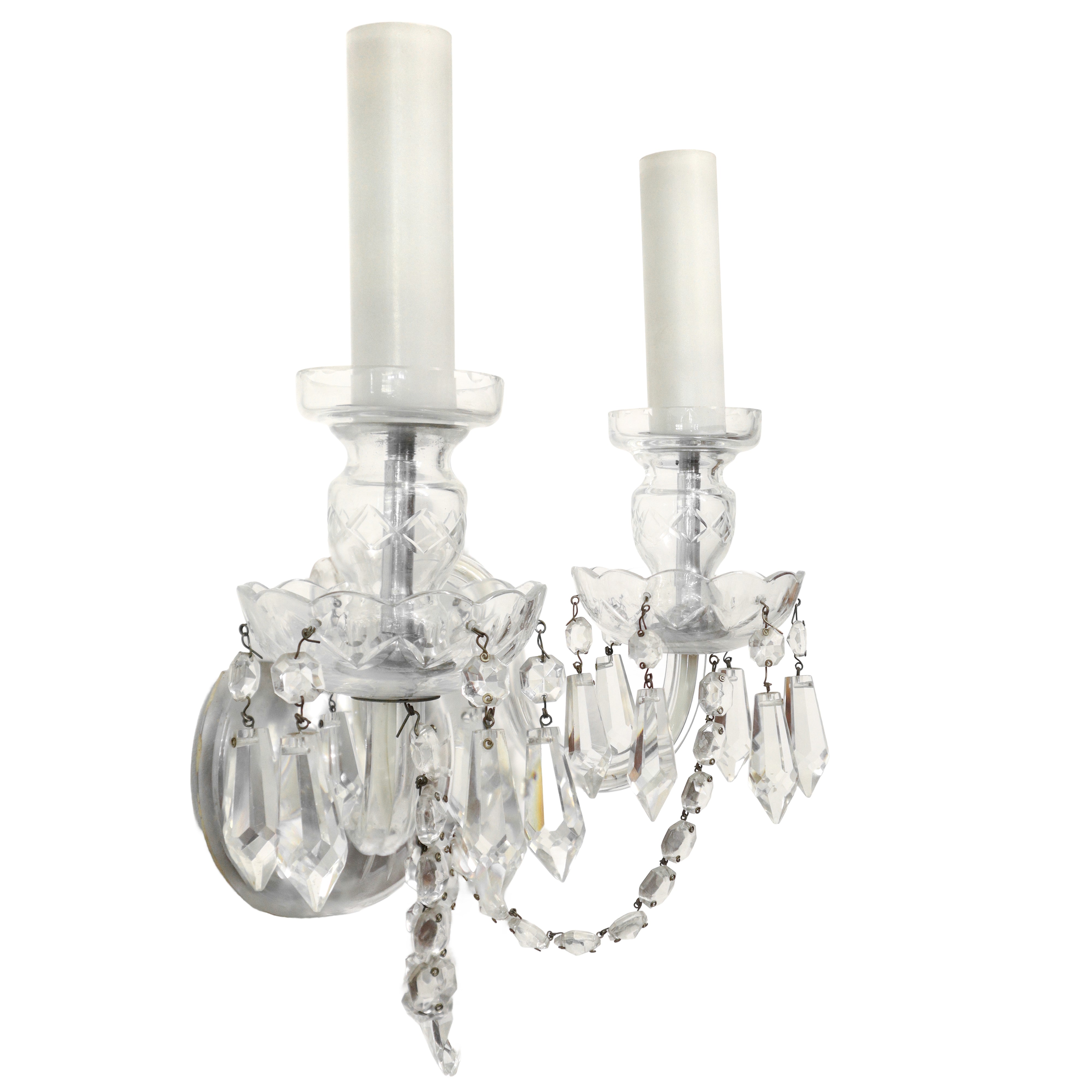 Coppia di appliques a due luci in vetro di Boemia