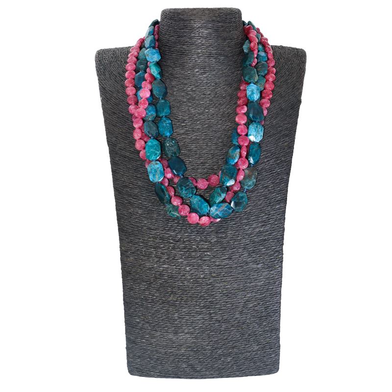 Collana a 4 fili composta da due fili di apatite e 2 fili di rondelle di cherry quartz con chiusu...