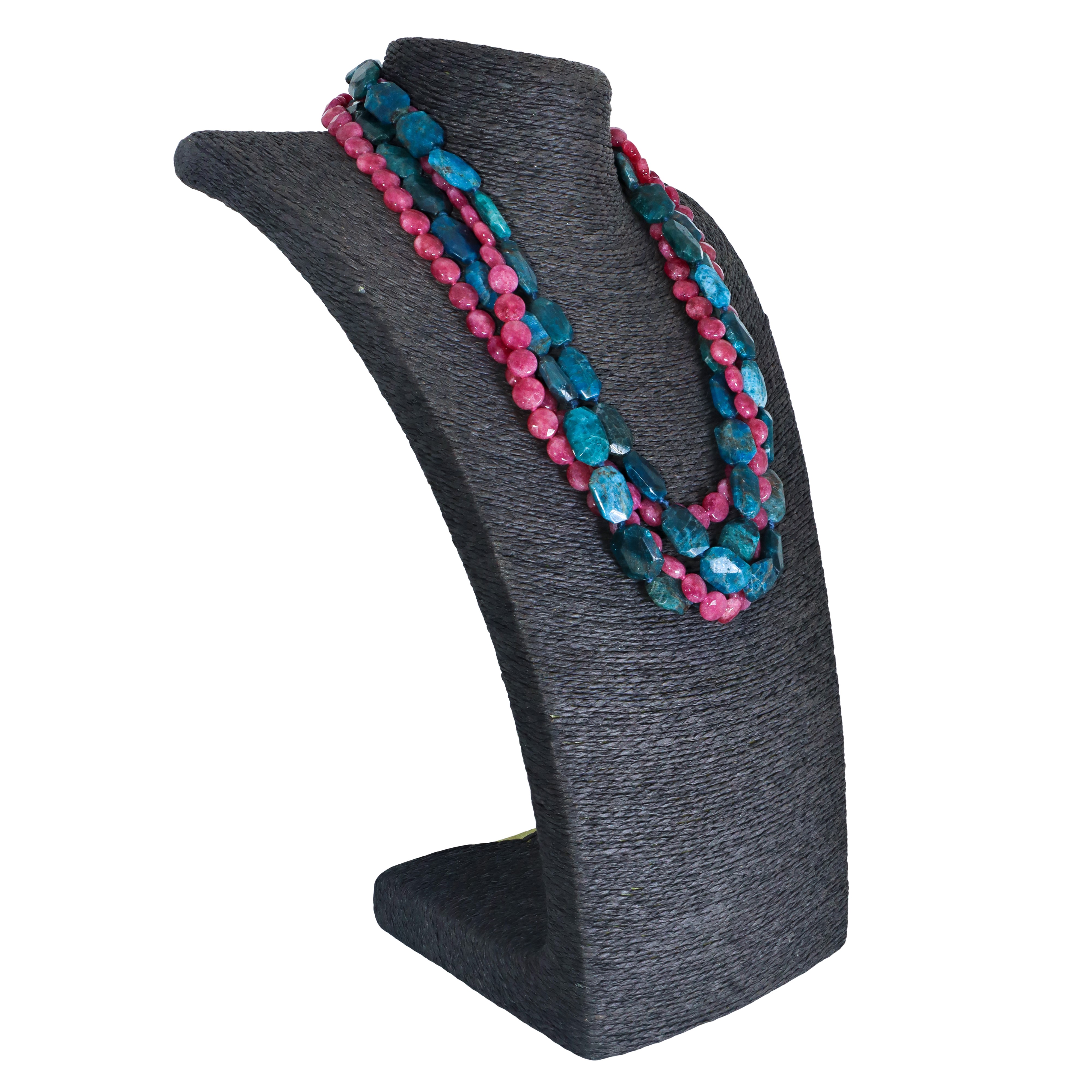 Collana a 4 fili composta da due fili di apatite e 2 fili di rondelle di cherry quartz con chiusu...