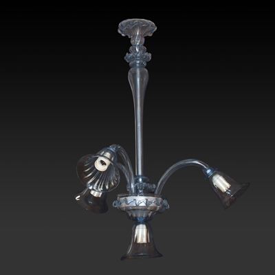 Lampadario a 4 Luci in Vetro di Murano Azzurro