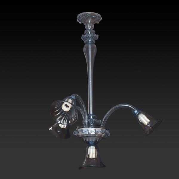Lampadario a 4 luci in vetro di Murano azzurro