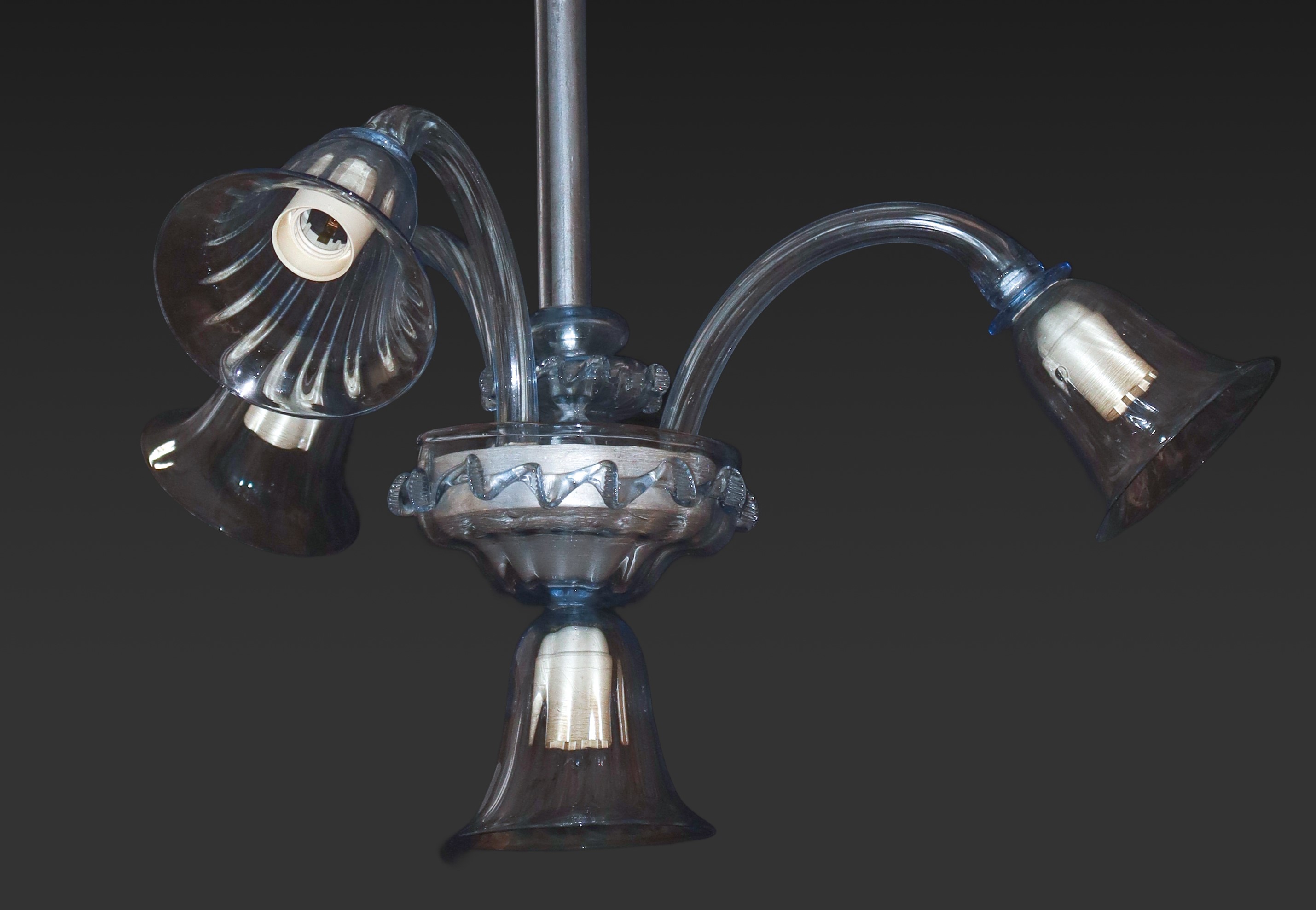 Lampadario a 4 Luci in Vetro di Murano Azzurro
