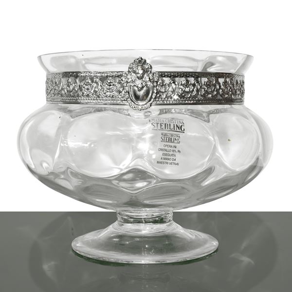 Maria Cristina Sterling - crystal centerpiece with floral motif sterling silver banded mouth