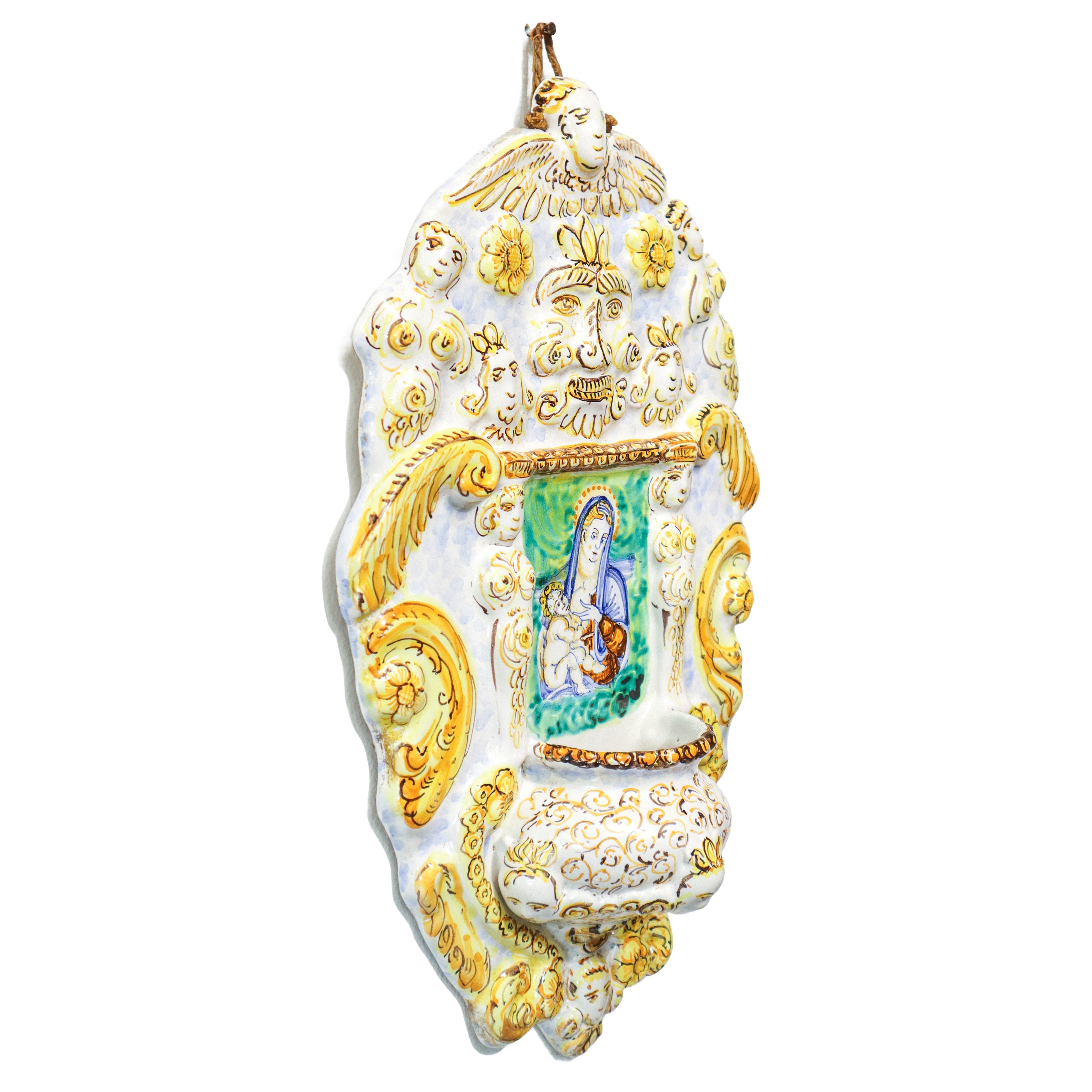 Acquasantiera in maiolica Castelli