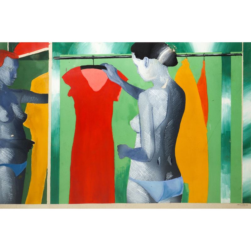 Vincenzo Marano - Donna di Spalle con Vestito Rosso in Mano