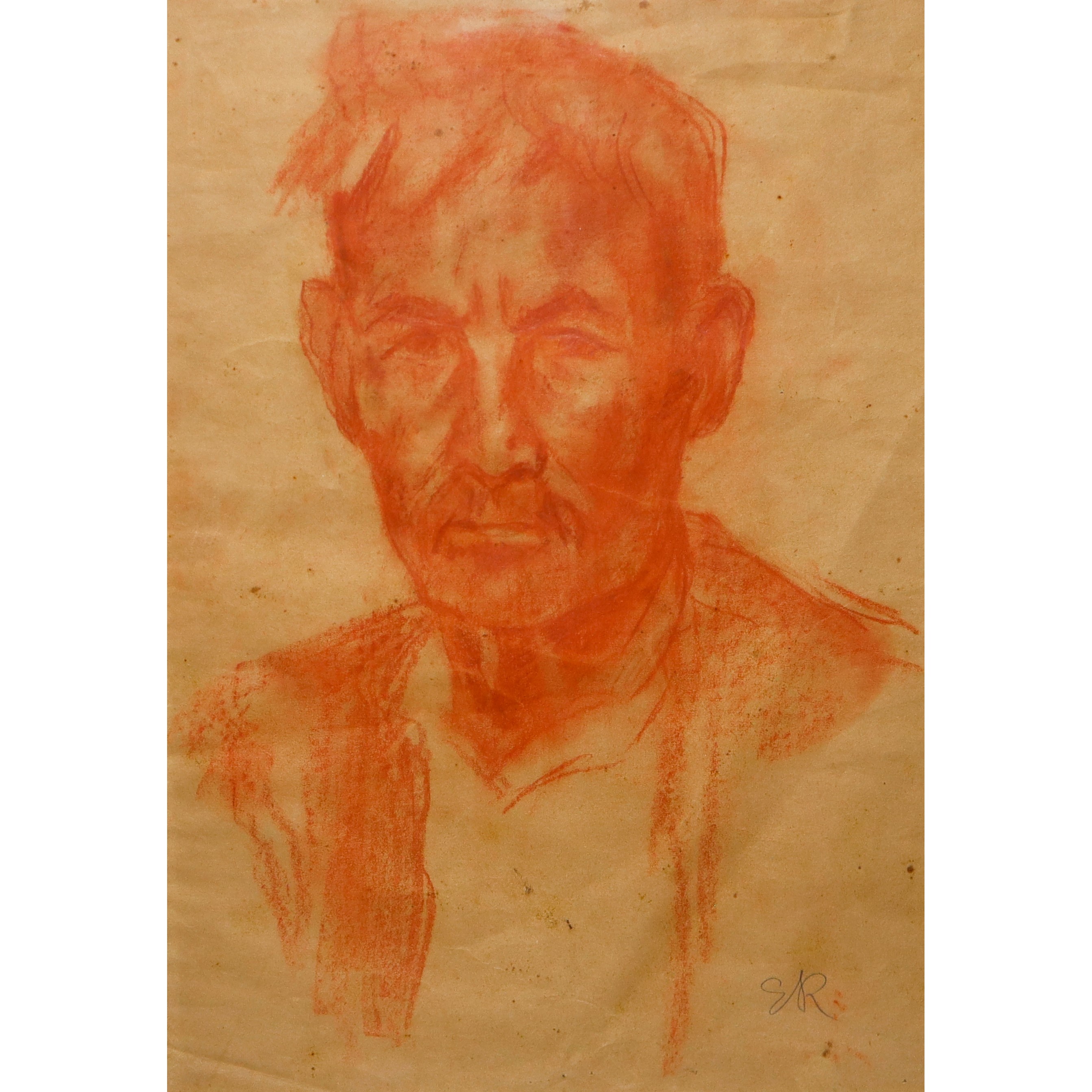 Elio Romano - Autoritratto, sanguigna su carta