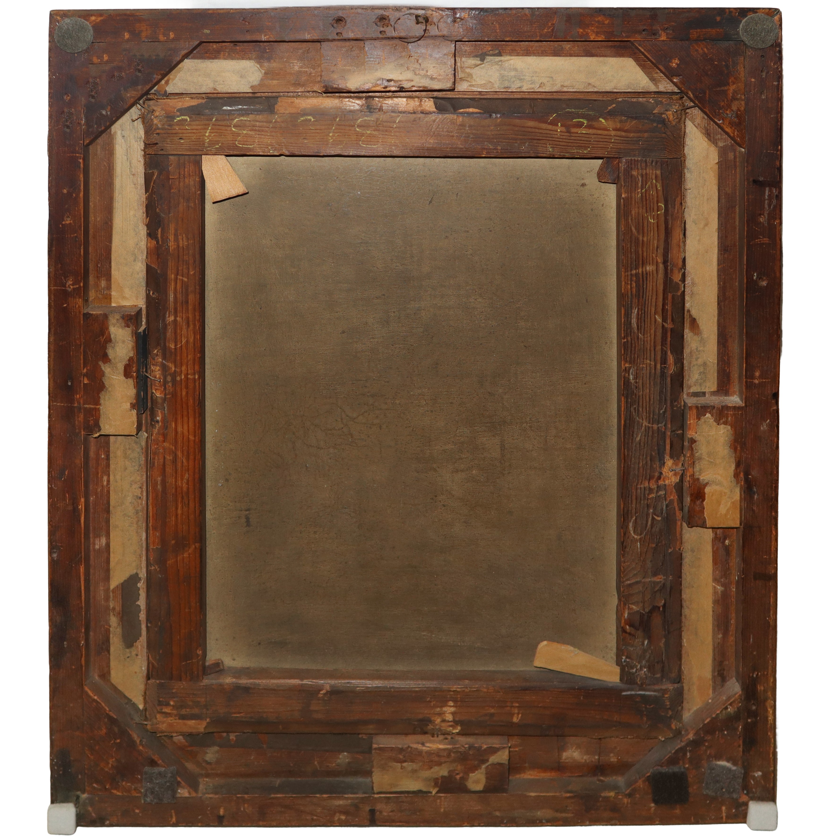 Dipinto ad olio su tela raffigurante Paesaggio con alberi e personaggi.