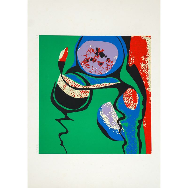 Wladimiro Tulli - Composizione in verde, serigrafia a colori, anni '70